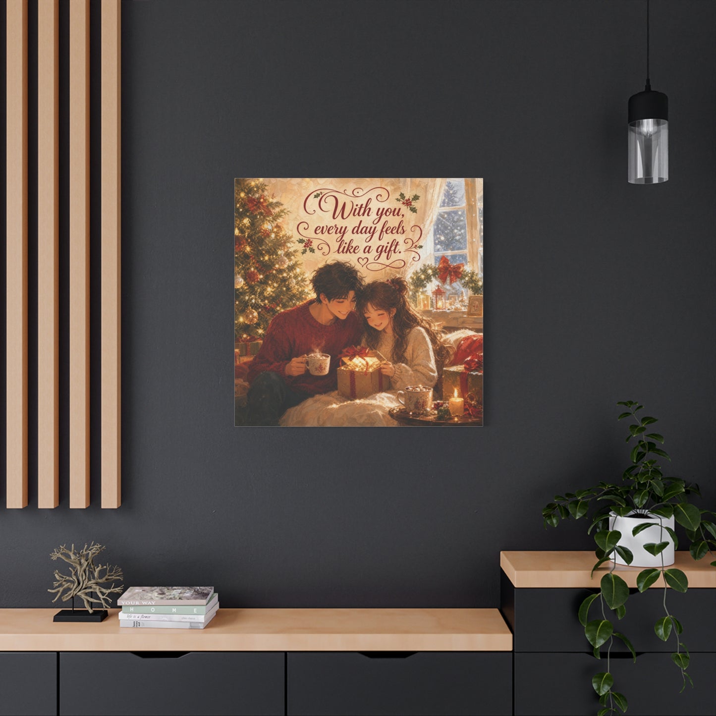 "With You" - Warm Golden Winter Decor - Traditional Quote Print For Bedroom, Living Room - Office Wall Art