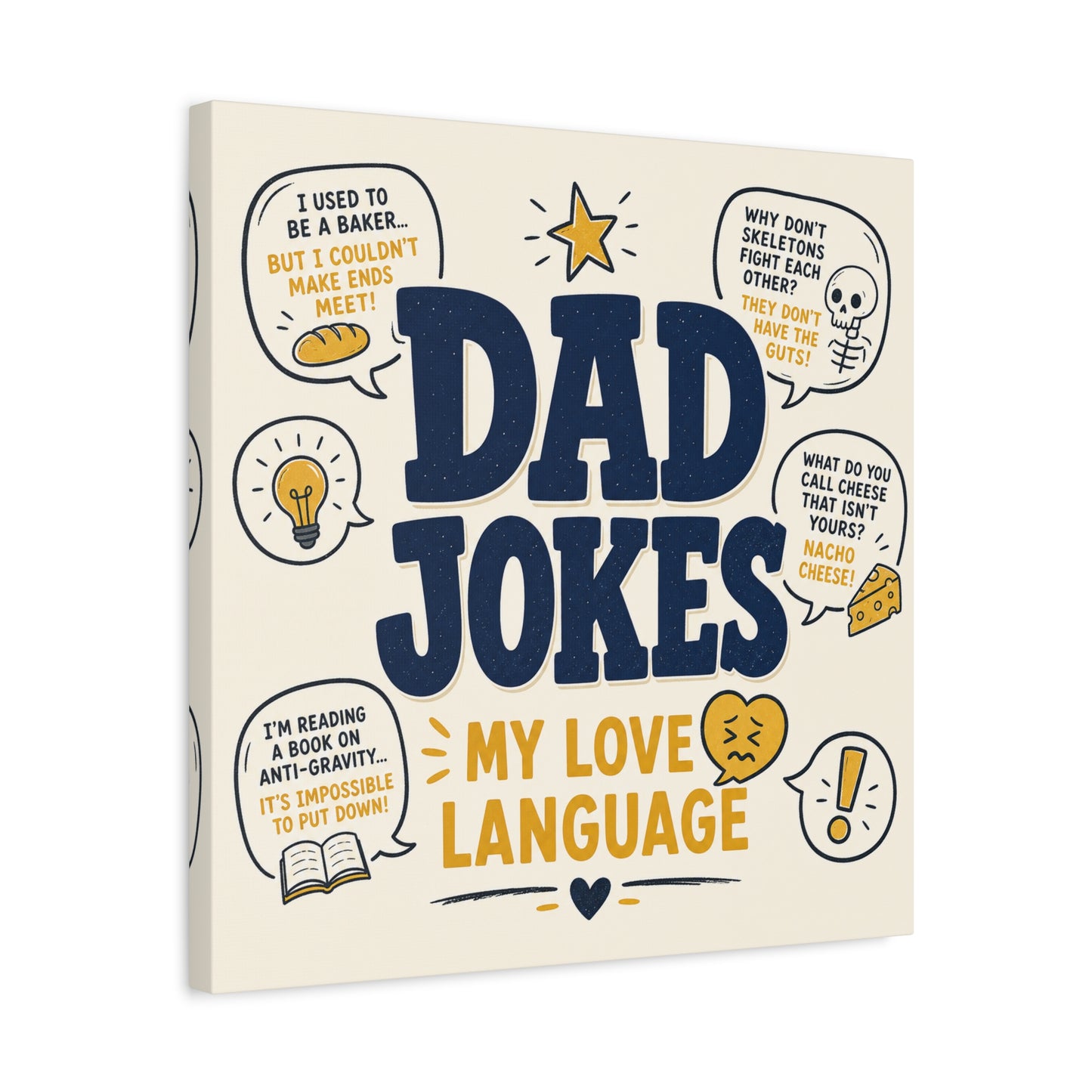 "Dad Jokes My Love Language" Funny Quote Canvas Wall Art - Pun Typography Print, Retro Humor Decor, Home Office Wall Decor, Man Cave Decoration, Novelty Room Accent - Ready to Hang - Ready to Hang
