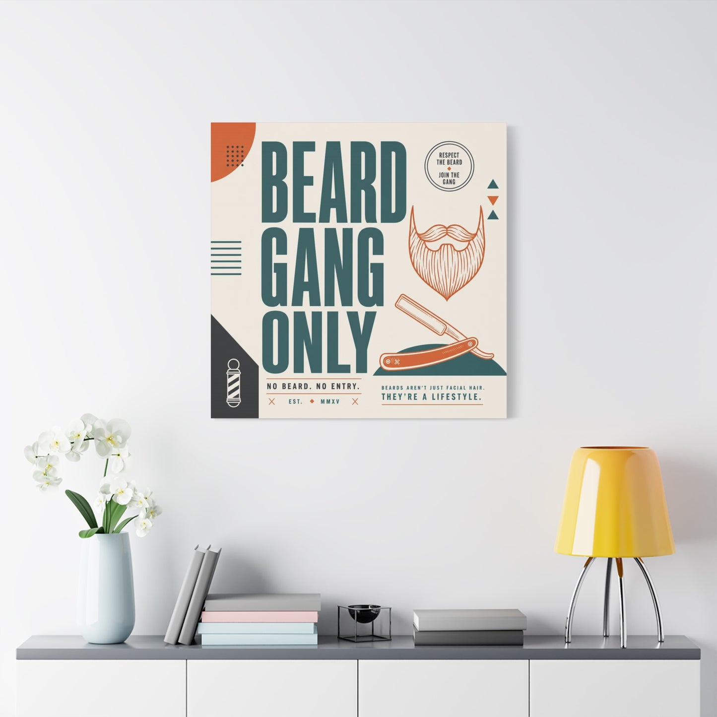 "Beard Gang Only" Typography Canvas Wall Art - Barber Beard Quote Print, Vintage Modern Style - Barbershop Wall Decor, Workspace Accent, Retro Illustration Canvas - Reception Area Decor
