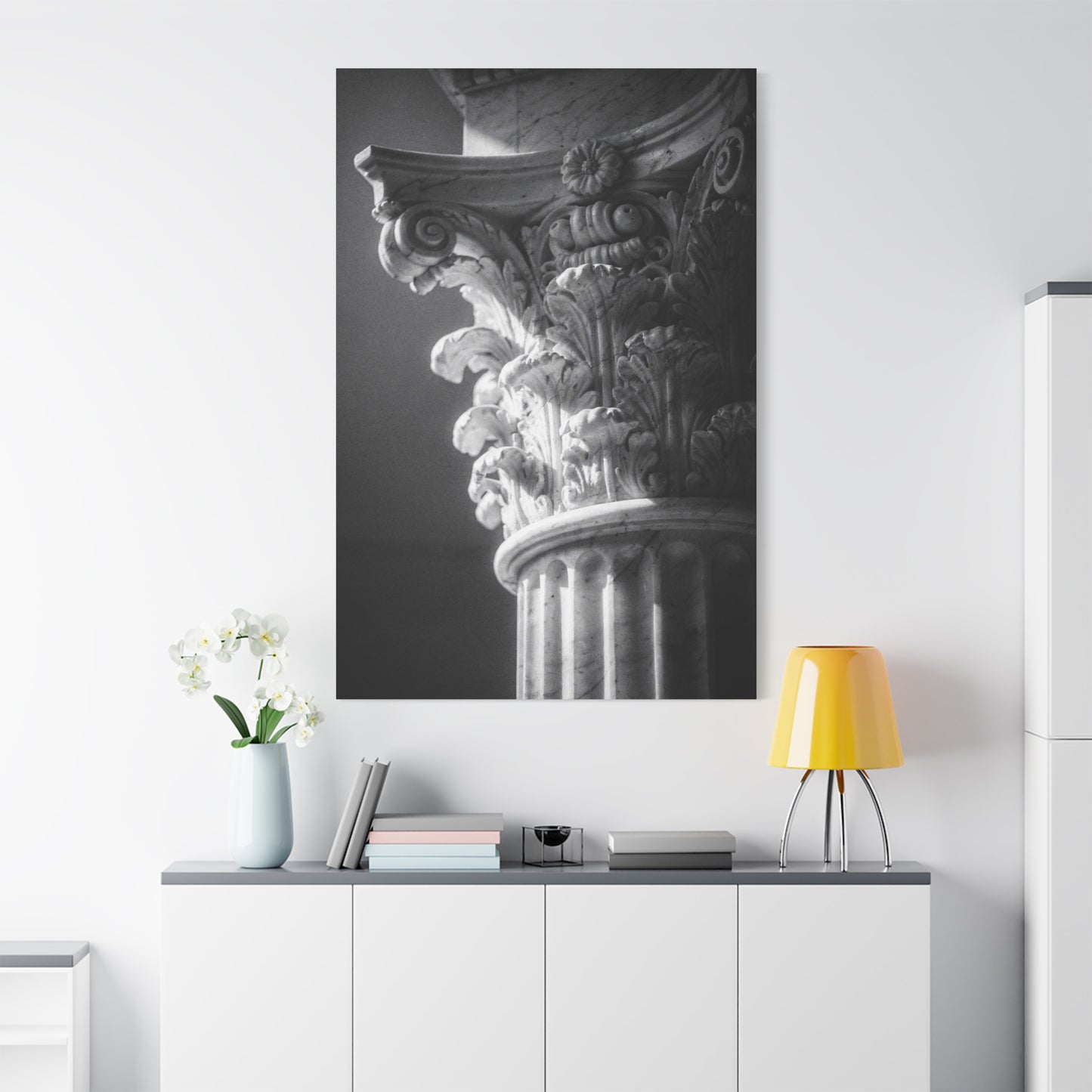Corinthian Column Canvas Wall Art - Black And White Architectural Art Print, Matte Cotton Decor - Traditional Classical Style - Living Room Wall Decor, Office Art - Bedroom Home Decoration