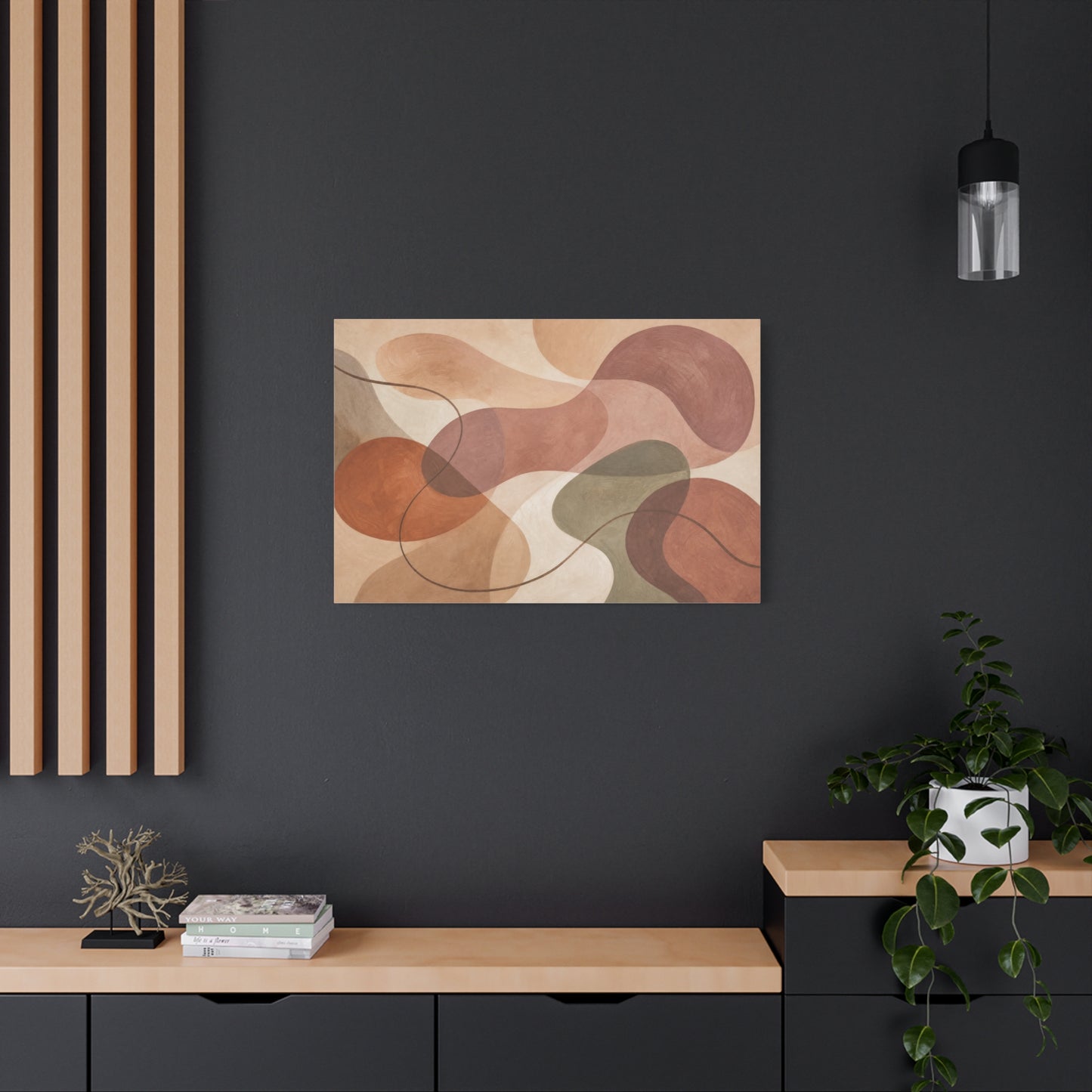 Abstract Geometric Canvas Wall Art - Earth Tone Modern Curved Shapes, Minimalist Neutral Composition - Contemporary Matte Canvas Print - Living Room Wall Decor, Bedroom Home Decoration - Ready to Hang