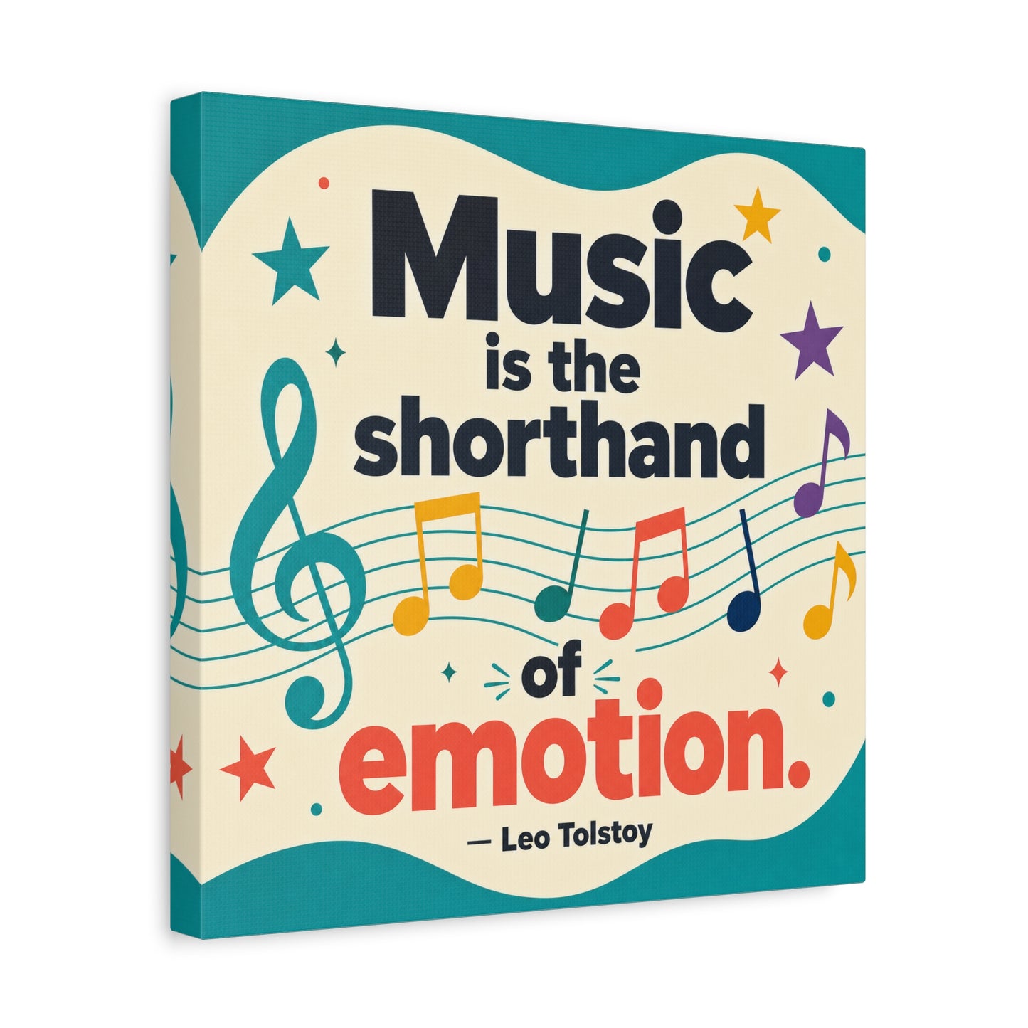 "Music Is The Shorthand Of Emotion." Leo Tolstoy Canvas Wall Art - Colorful Typography Quote Print, Music Teacher Classroom Decor, Kids Room Home Decoration, Modern Wall Hanging - Ready to Hang