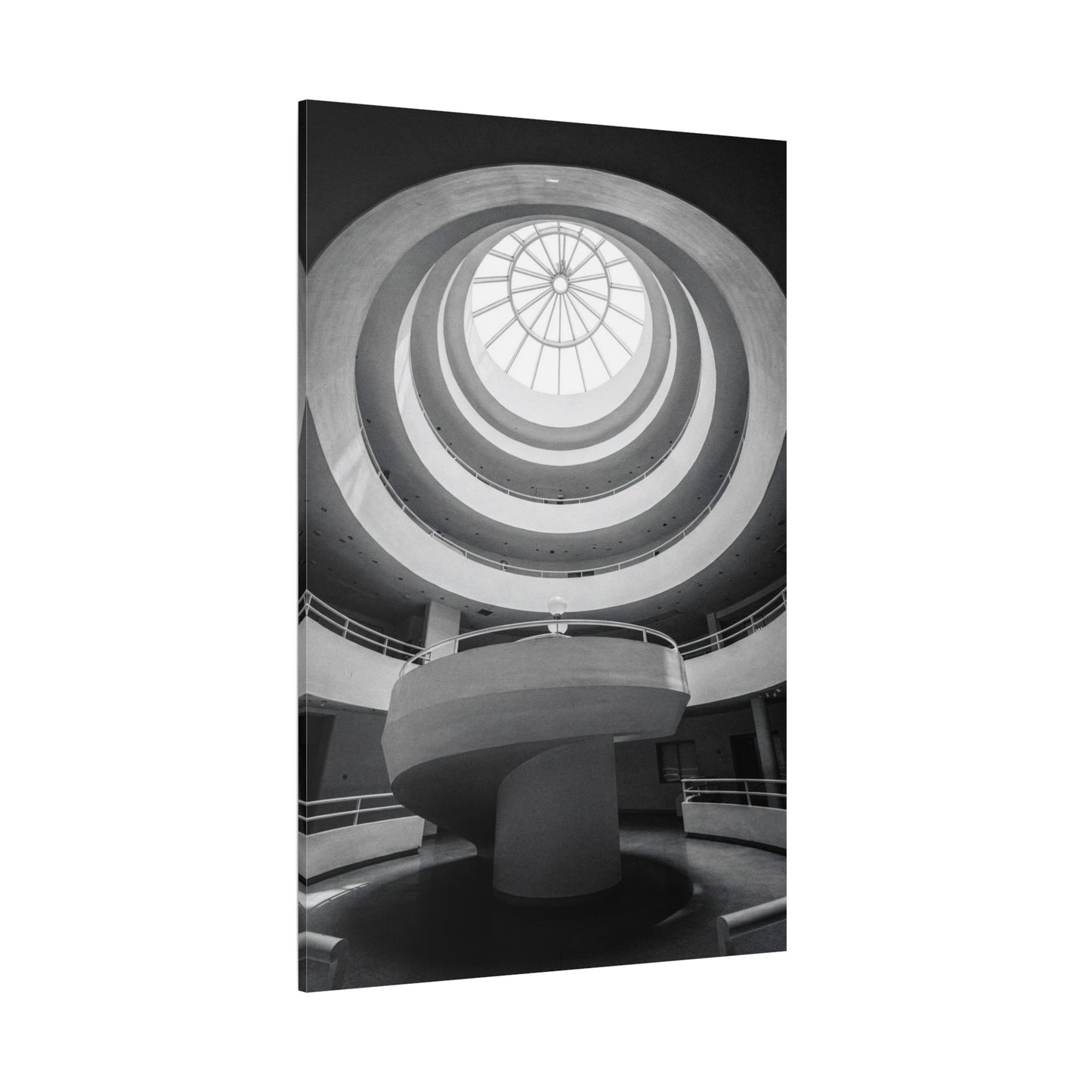 Black And White Spiral Rotunda Canvas Wall Art - Architectural Art Print, Modern Minimalist Interior Decor - Matte Cotton Artwork - Living Room Office Wall Decor - Bedroom Home Decoration