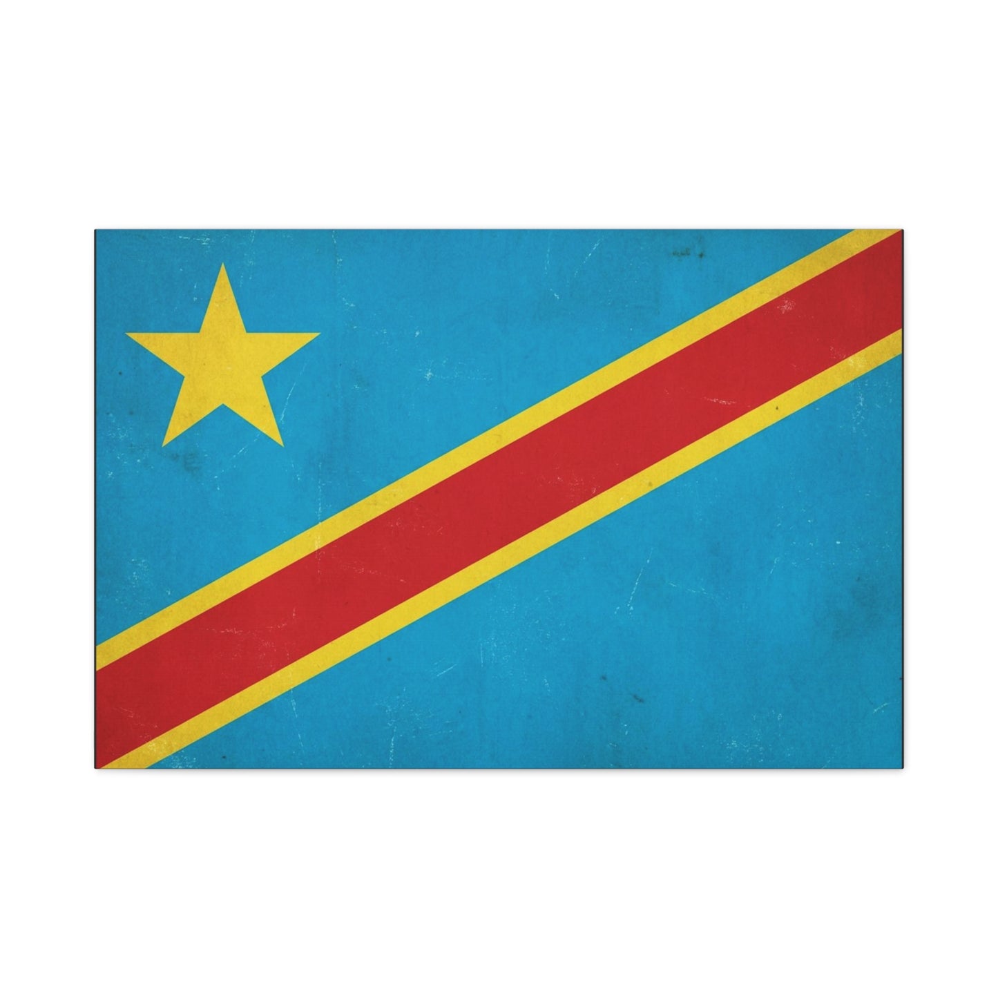 Democratic Republic Of The Congo Flag Canvas Wall Art - Vintage Patriotic Country Print, Distressed Blue Red Yellow Design - Cultural Pride Decor - Living Room Bedroom Office Accent - Office Wall Art