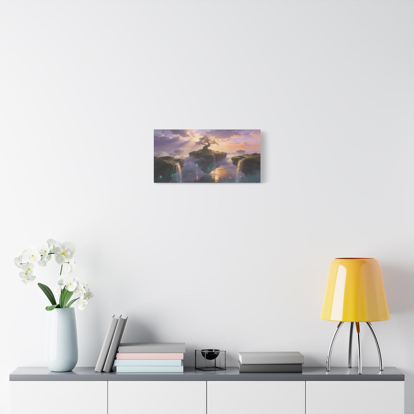 Fantasy Tree Of Life Canvas Wall Art - Floating Islands, Waterfall Dreamscape - Ethereal Cotton Print - Contemporary Zen Style - Living Room Wall Decor, Bedroom Home Decoration - Cozy Reading Nook Art