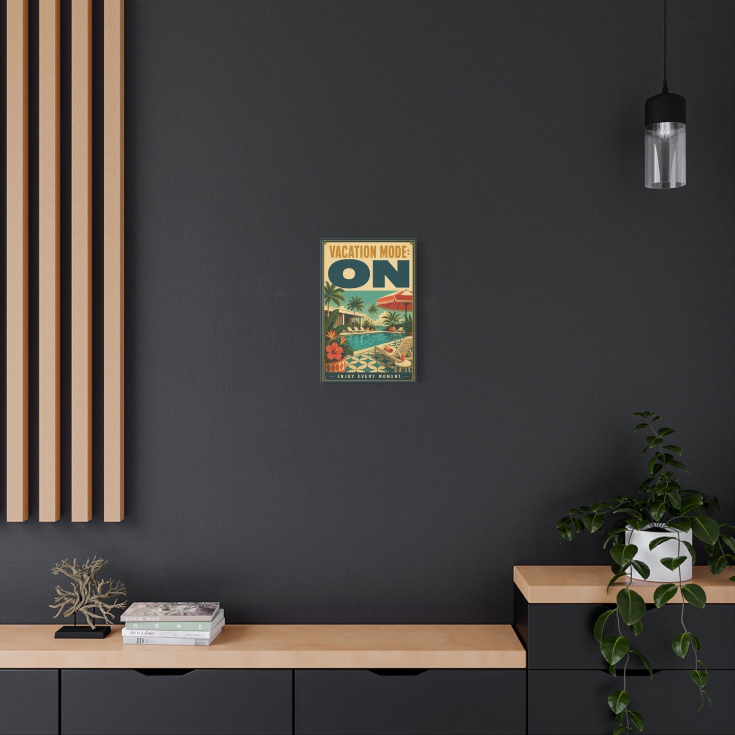 "Vacation Mode: On" Tropical Poolside Canvas Wall Art - Retro Resort Poster Print, Palm Tree Coastal Decor, Vintage Travel Style, Living Room Wall Decor, Vacation Rental Decoration - Ready to Hang