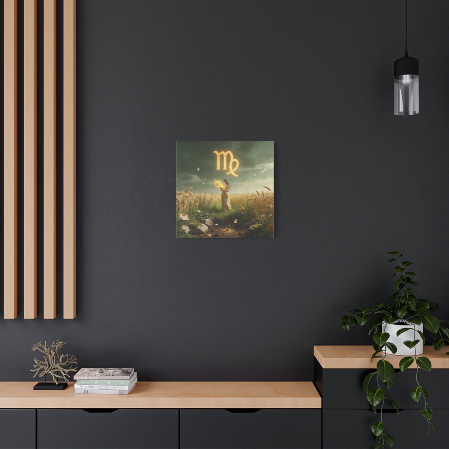 Virgo Zodiac Canvas Wall Art - Glowing Virgo Symbol, Woman In Wheat Field - Mystical Celestial Illustration, Matte Canvas Print - Bedroom Wall Decor, Meditation Space Accent - Bedroom Home Decoration