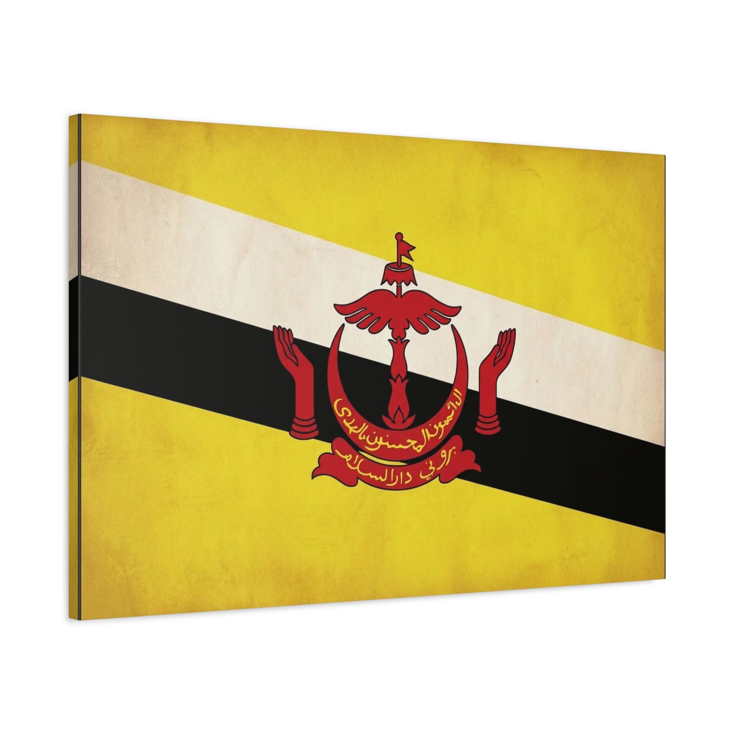 Brunei Flag Canvas Wall Art - Yellow White Black Banner, Red Crest Print - Vintage Patriotic Decor - Living Room Wall Decor, Bedroom Home Decoration - Bedroom Home Decoration - Modern Farmhouse Style