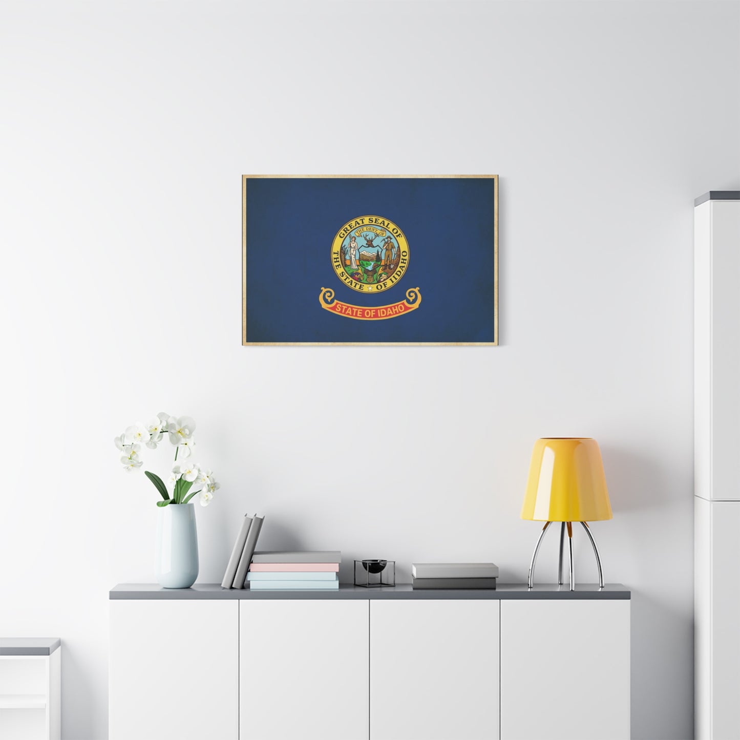 "Great Seal Of The State Of Idaho" Idaho Flag Canvas Wall Art - Blue State Pride Decor, Vintage Government Emblem Print - Traditional Patriotic Style - Living Room Office Wall Decor - Ready to Hang