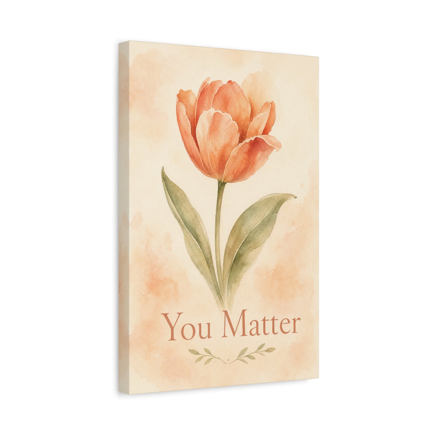 "You Matter" Tulip Canvas Wall Art - Watercolor Floral Inspirational Print - Soft Peach Botanical Home Decor - Bedroom Wall Hanging, Living Room Decoration - Bedroom Home Decoration - Ready to Hang
