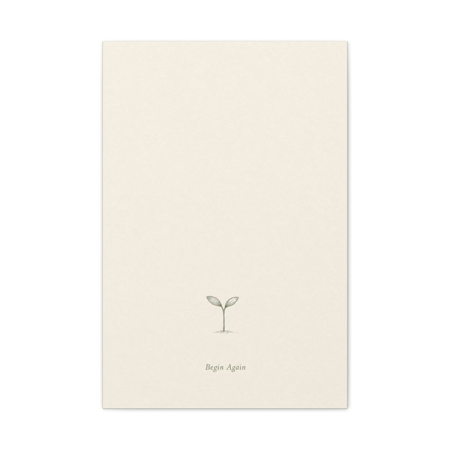 "Begin Again" Minimalist Sprout Canvas Wall Art - Botanical Quote Print, Neutral Beige Cotton Canvas, Modern Calm Bedroom Decor, Living Room Home Decoration, Office Wall Accent - Ready to Hang