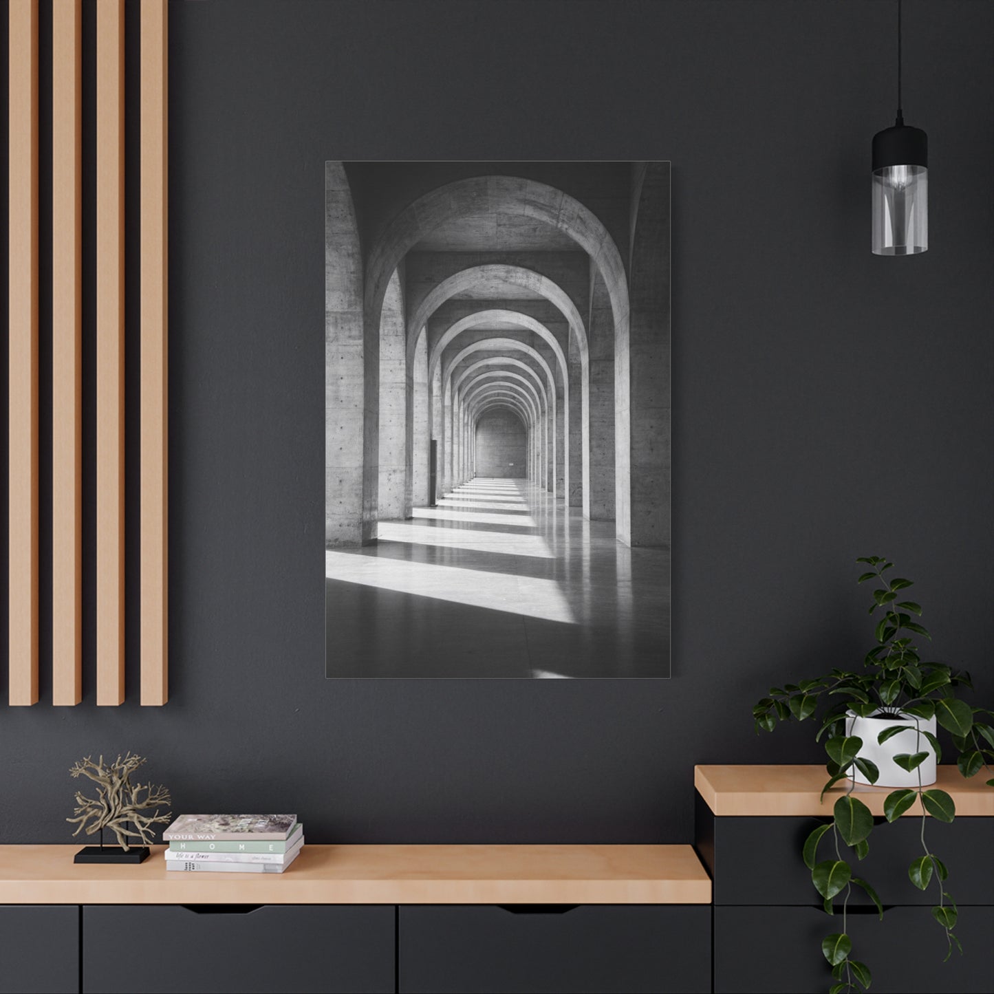 Black And White Arched Hallway Canvas Wall Art - Minimalist Architecture Art Print, Modern Concrete Corridor Interior, Contemporary Living Room Wall Decor Office Art - Bedroom Home Decoration