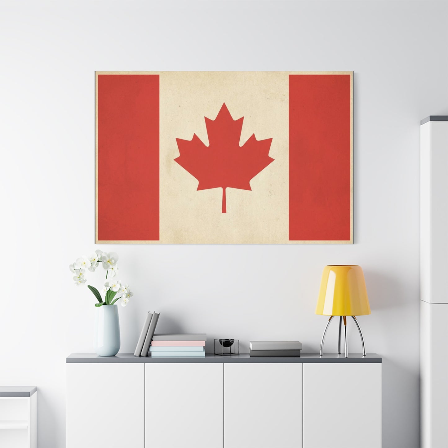 Canadian Flag Canvas Wall Art - Vintage Red Maple Leaf Patriotic Print, Rustic Neutral Texture, Canada Pride Decor, Living Room Wall Decor, Bedroom Home Decoration, Dorm Accent - Ready to Hang