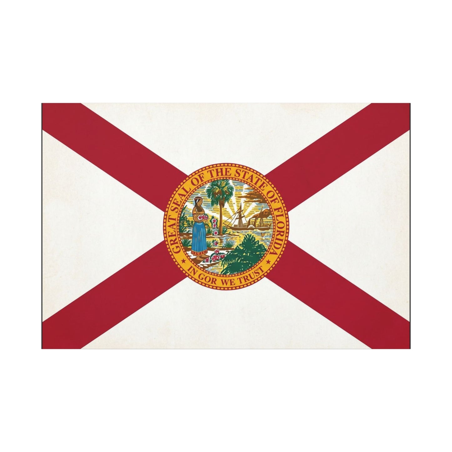"Great Seal Of The State Of Florida In God We Trust" Florida Flag Canvas Wall Art - Vintage State Pride Decor, Red White Banner Print, Living Room Home Decoration - Office Wall Art - Ready to Hang