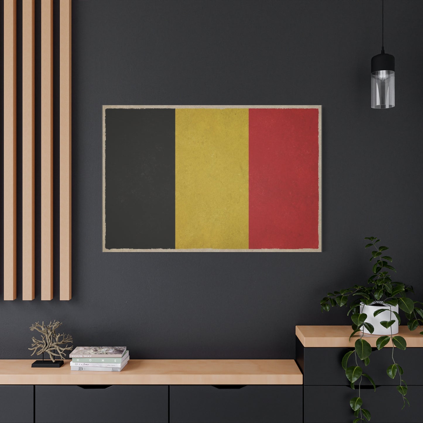 Belgium Flag Canvas Wall Art - Vintage Belgian Flag Print, Black Yellow Red Wall Decor - Rustic Patriotic Artwork - Living Room Home Decoration - Bedroom Home Decoration - Modern Farmhouse Style