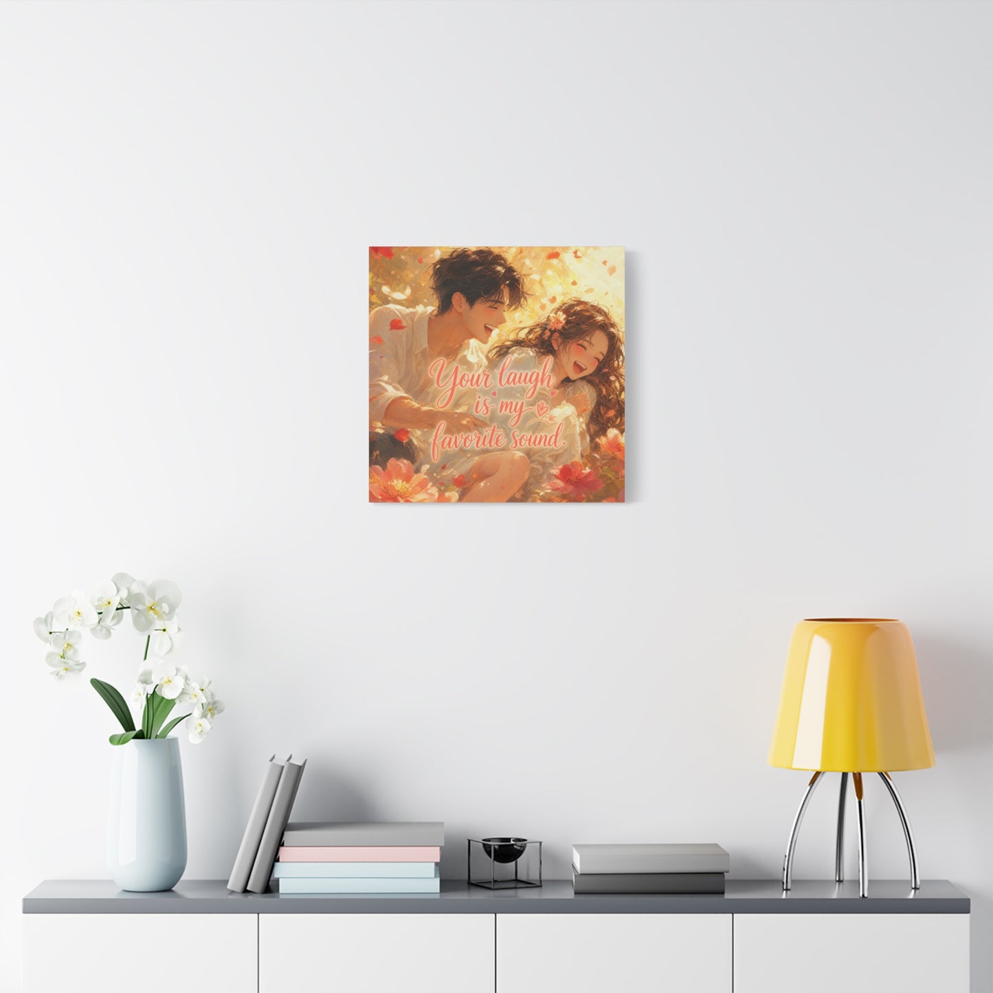 "Your Laugh Is My Favorite Sound" Romantic Couple Canvas Wall Art - Floral Love Quote Print - Warm Golden Painterly Style - Bedroom Wall Decor, Living Room Home Decoration - Bedroom Home Decoration