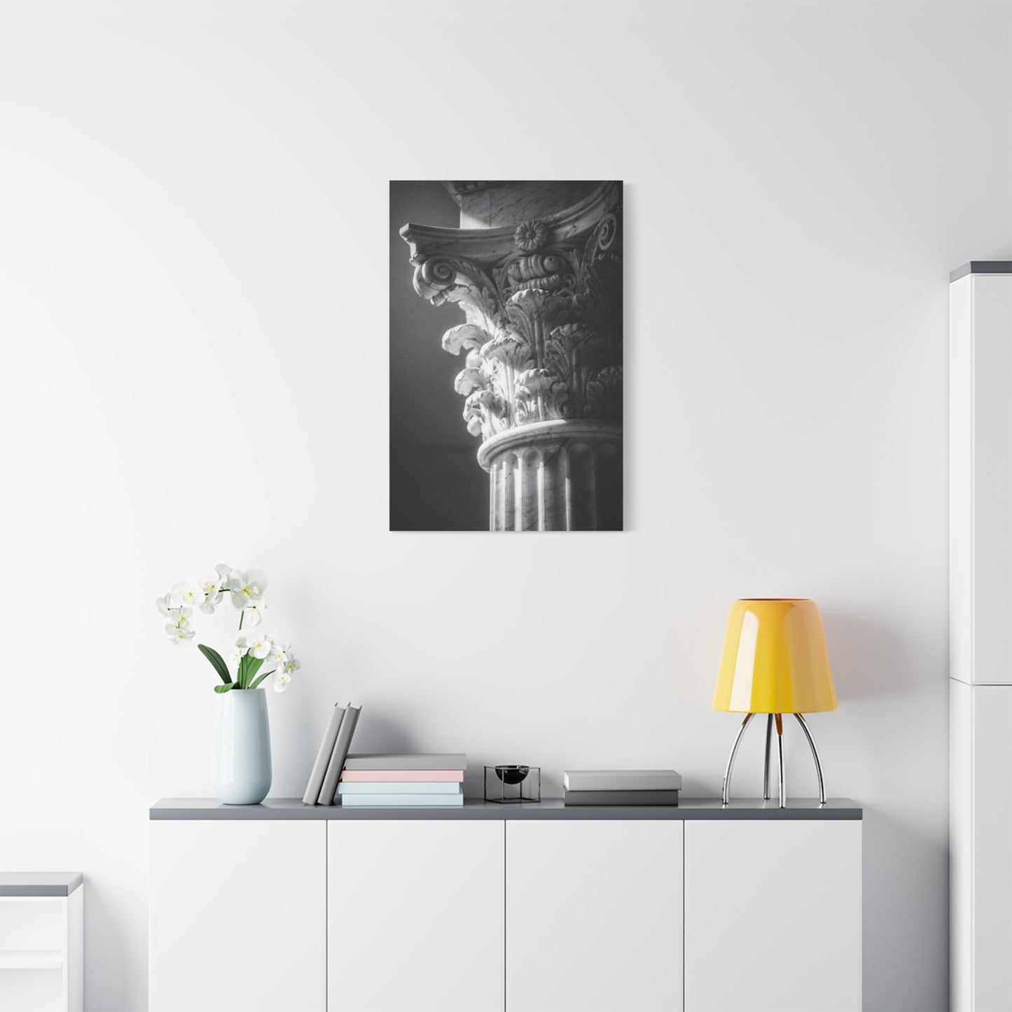 Corinthian Column Canvas Wall Art - Black And White Architectural Art Print, Matte Cotton Decor - Traditional Classical Style - Living Room Wall Decor, Office Art - Bedroom Home Decoration