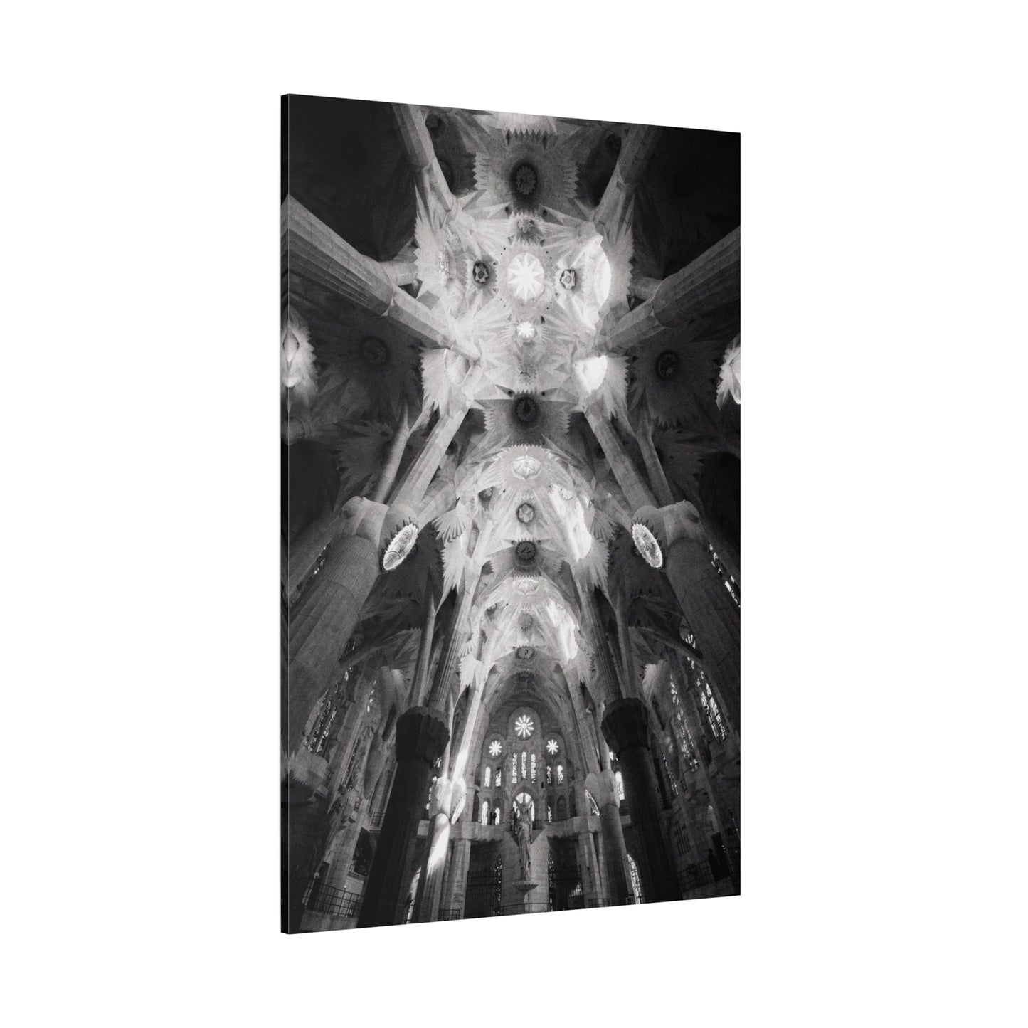 Sagrada Familia Cathedral Interior Canvas Wall Art - Black And White Architectural Art Print, Gothic Ceiling Columns, Contemporary Wall Decor For Living Room Office - Bedroom Home Decoration