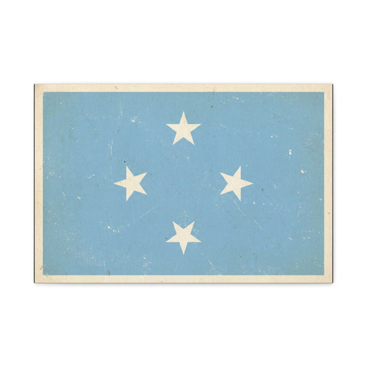 Micronesia Flag Canvas Wall Art - Vintage Blue Four White Stars Print - Distressed Patriotic Island Decor - Coastal Style Living Room Wall Decor, Bedroom Home Decoration - Bedroom Home Decoration