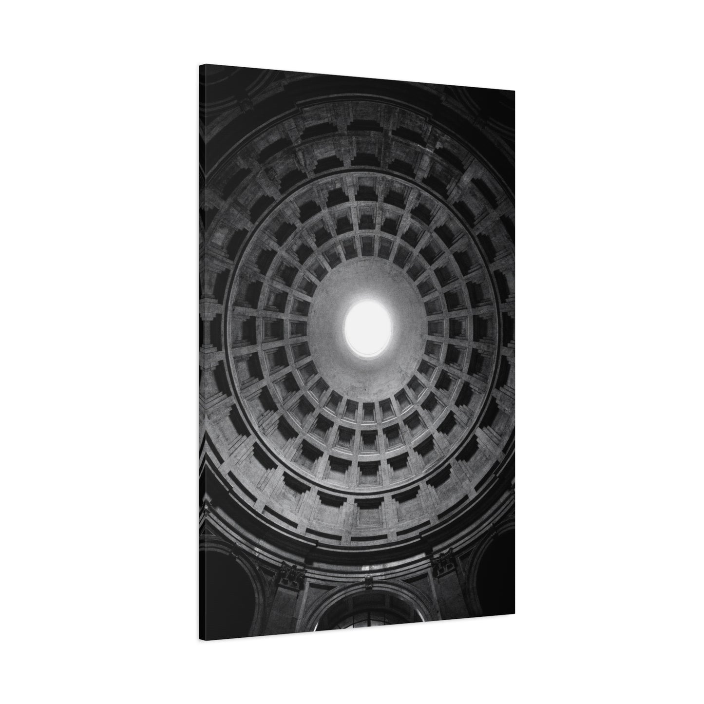 Pantheon Dome Canvas Wall Decor - Black And White Architectural Oculus Art Print - Modern Monochrome Cotton Print - Contemporary Living Room Accent, Bedroom Decoration, Office Interior