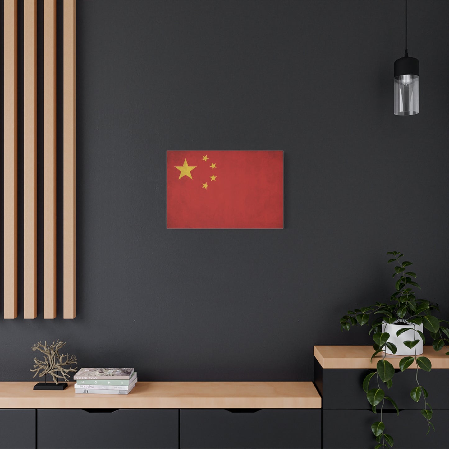 China Flag Canvas Wall Art - Red And Yellow Five Star National Banner Print - Vintage Patriotic Style, Living Room Wall Decor, Bedroom Home Decoration, Office Art Accent - Bedroom Home Decoration