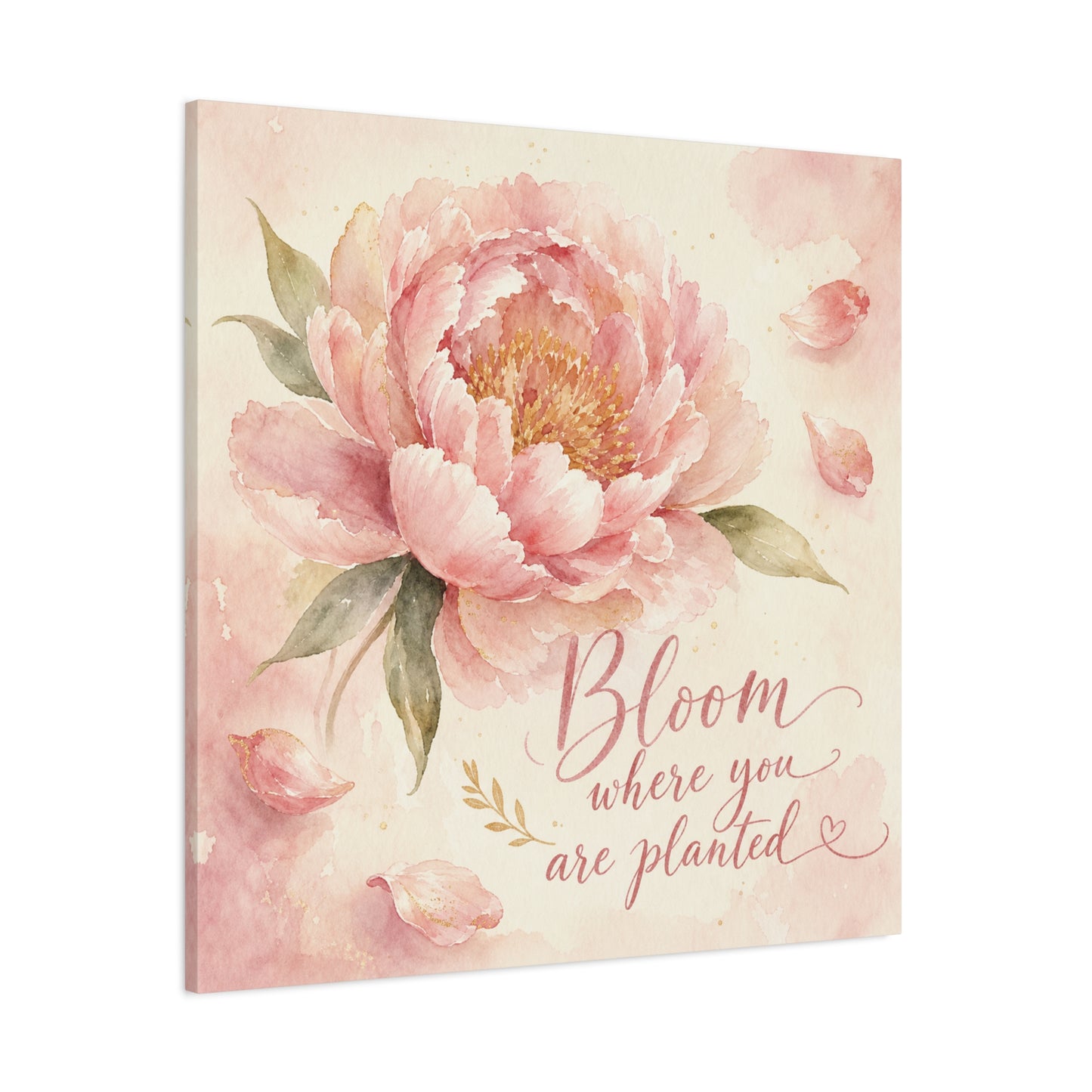 "Bloom Where You Are Planted" Peony Canvas Wall Art - Pink Watercolor Floral Quote Print, Soft Botanical Decor, Bedroom Wall Hanging, Feminine Farmhouse Style - Bedroom Home Decoration - Ready to Hang