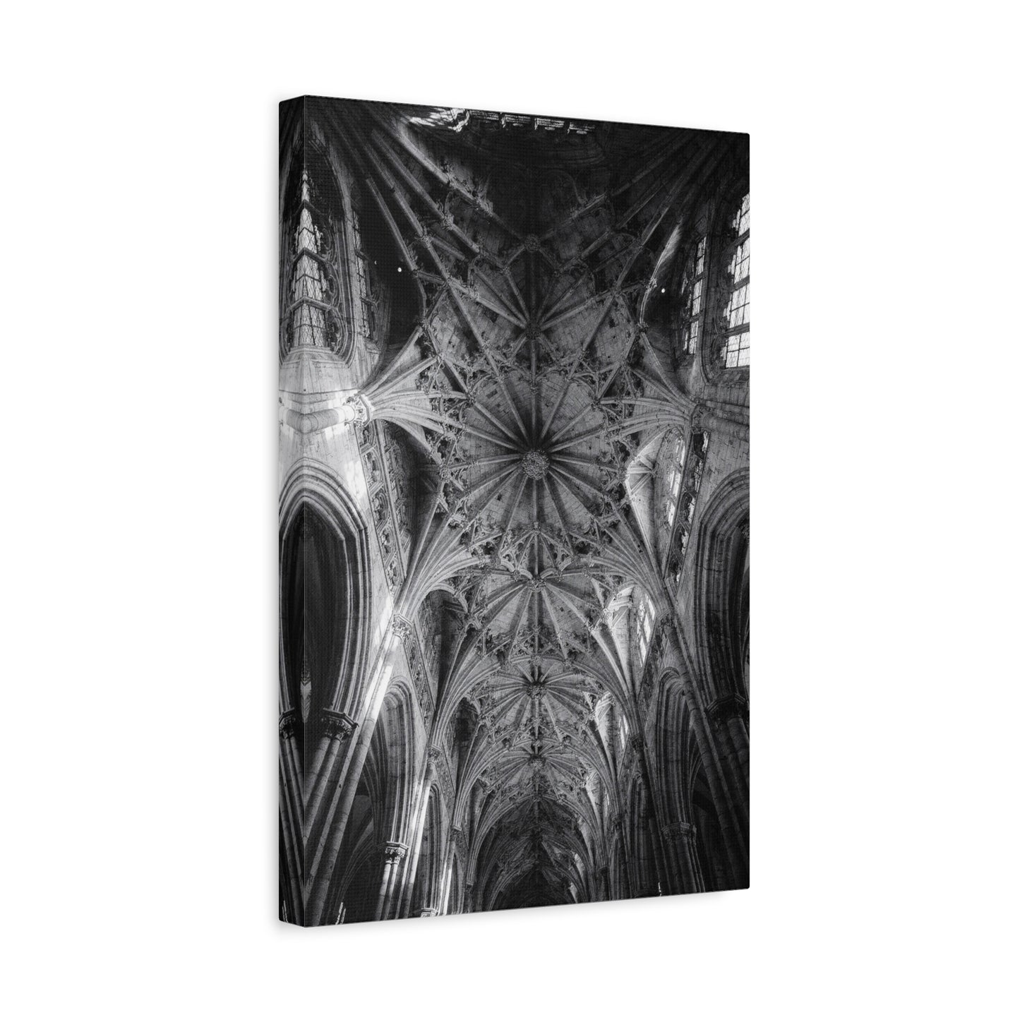 Gothic Cathedral Ceiling Canvas Wall Art - Black And White Architectural Art Print - Vaulted Ribbed Arches, Dramatic Sacred Interior - Modern Living Room Wall Decor - Bedroom Home Decoration
