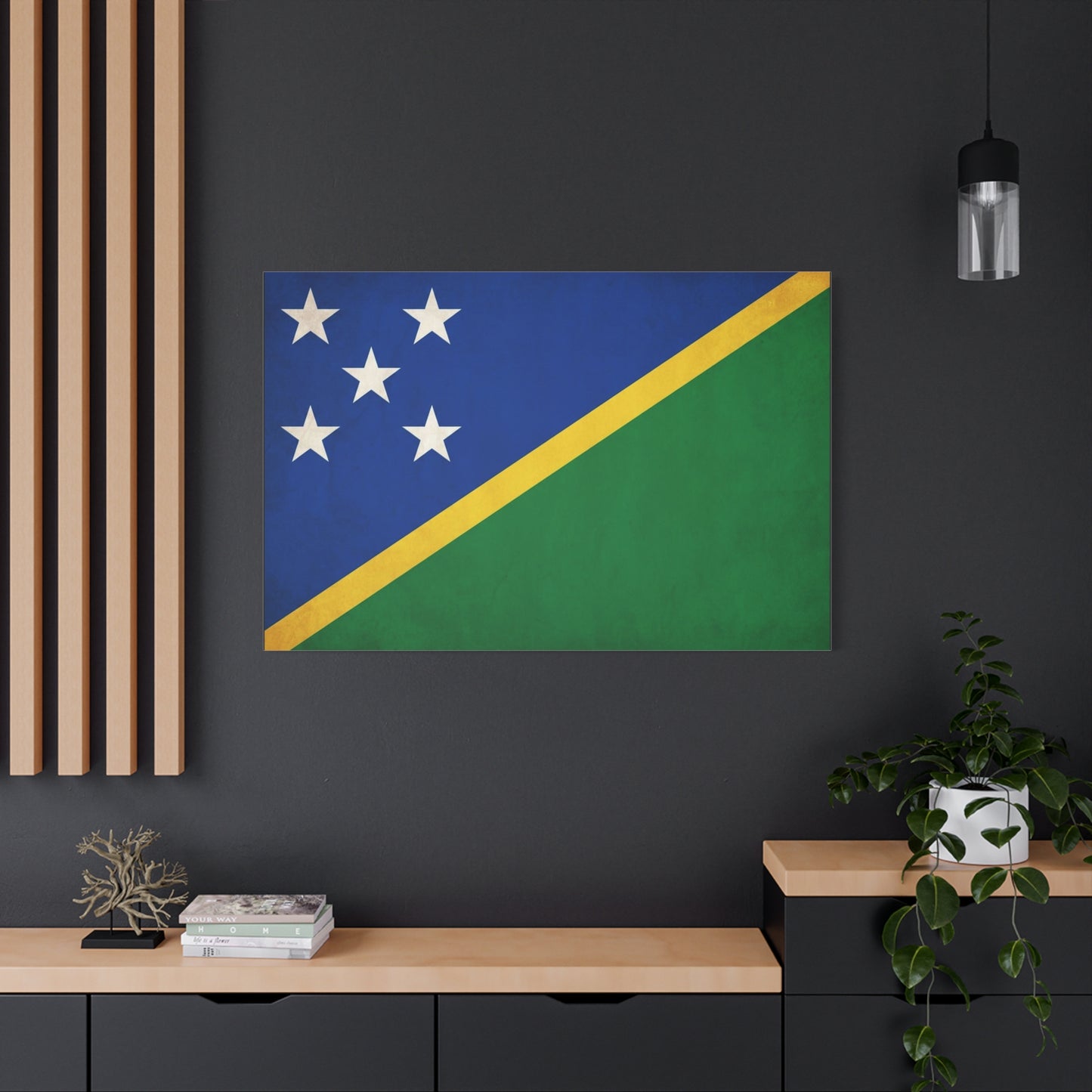 Solomon Islands Flag Canvas Wall Art - Blue Green Yellow National Banner Print - Tropical Island Pride Decor, Cultural Heritage Artwork, Living Room Wall Decor - Ready to Hang - Modern Farmhouse Style