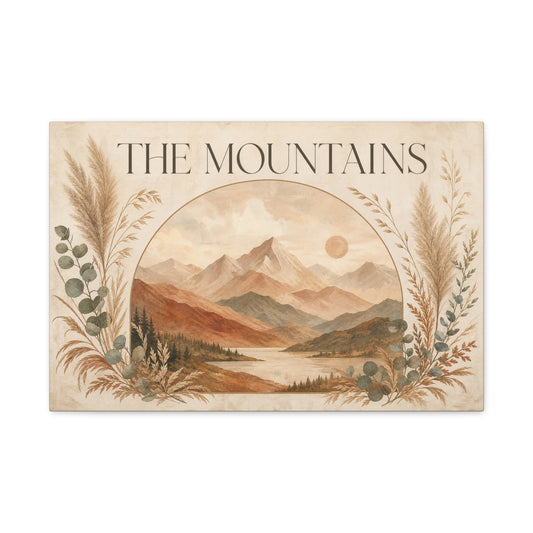 "The Mountains" Mountain Landscape Canvas Wall Art - Neutral Boho Nature Print, Desert Sun Lake Scene, Contemporary Rustic Style - Living Room Wall Decor, Bedroom Home Decoration - Ready to Hang
