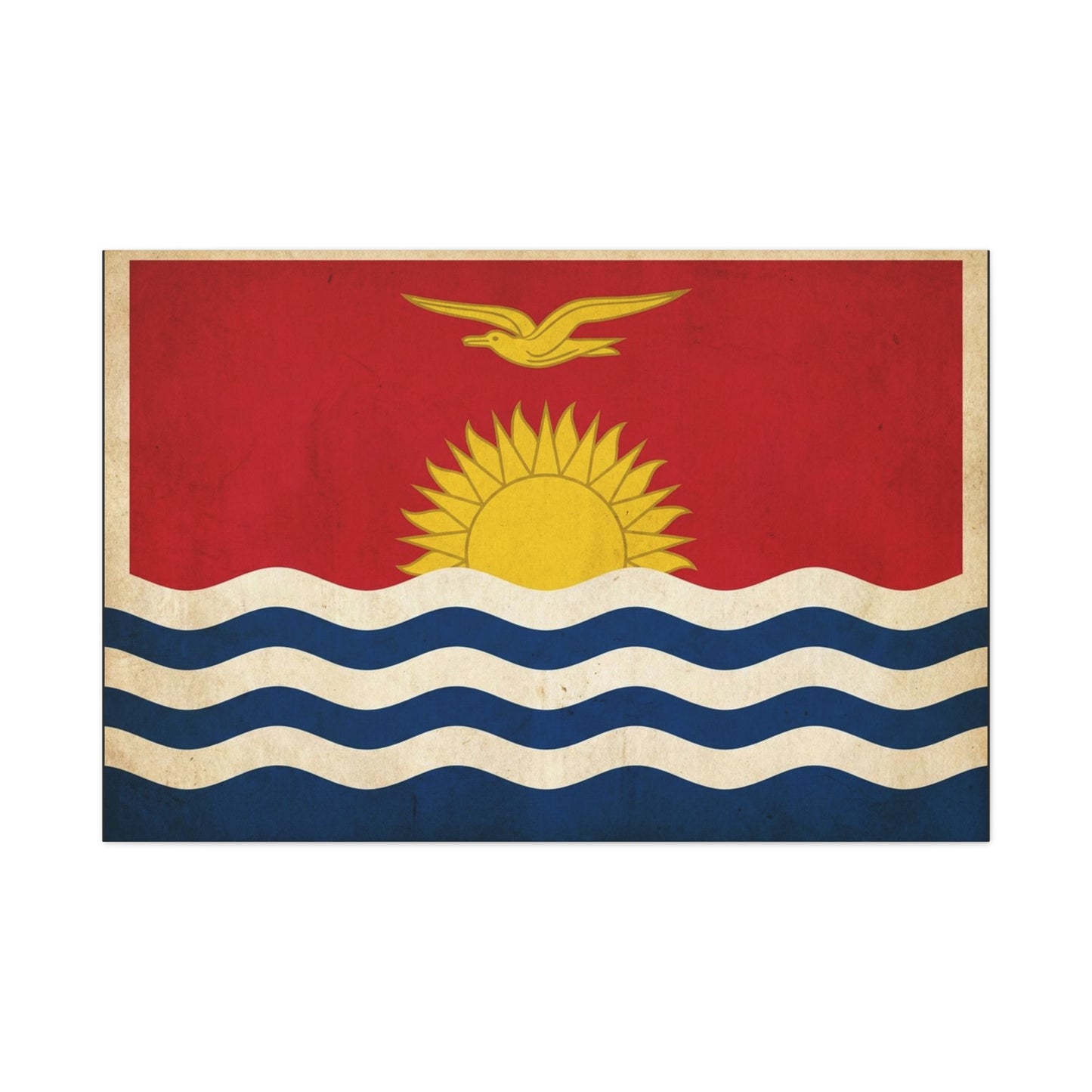 Kiribati Flag Canvas Wall Art - Vintage Island Nation Sun Bird Waves Print - Patriotic Red Gold Blue Coastal Style - Living Room Wall Decor, Office Art, Dorm Decoration - Bedroom Home Decoration