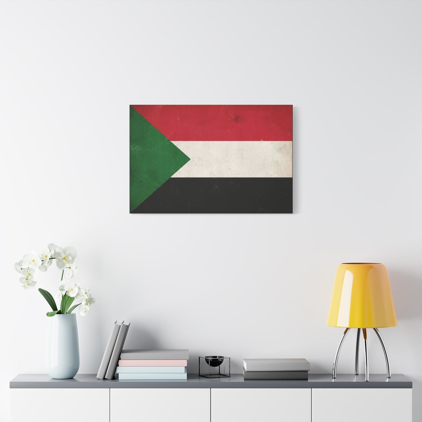 Sudan Flag Canvas Wall Art - Vintage National Flag Print, Distressed Patriotic Decor - Minimalist Graphic Cotton Canvas - Living Room Wall Decor, Office Art - Bedroom Home Decoration - Ready to Hang