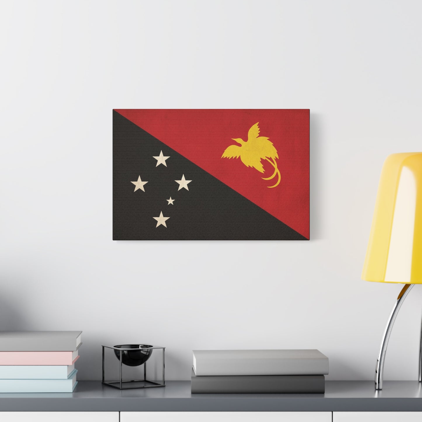 Papua New Guinea Flag Canvas Wall Art - Red Black Bird Of Paradise Southern Cross Print - Vintage National Pride Decor - Living Room Wall Decor - Bedroom Home Decoration - Bedroom Home Decoration