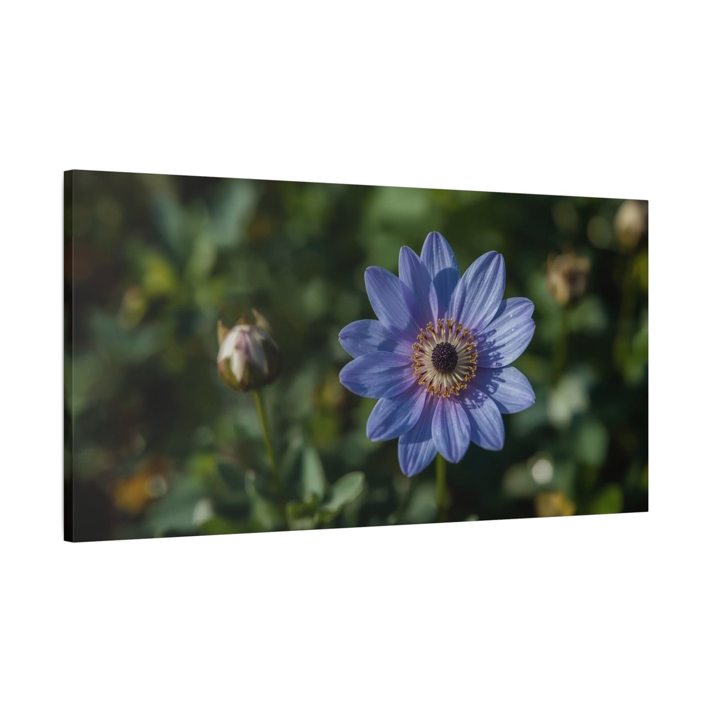 Blue Daisy Flower Canvas Wall Art - Botanical Floral Art Print, Soft Matte Garden Close Up - Contemporary Nature Style - Bedroom Wall Decor, Living Room Home Accent - Bedroom Home Decoration