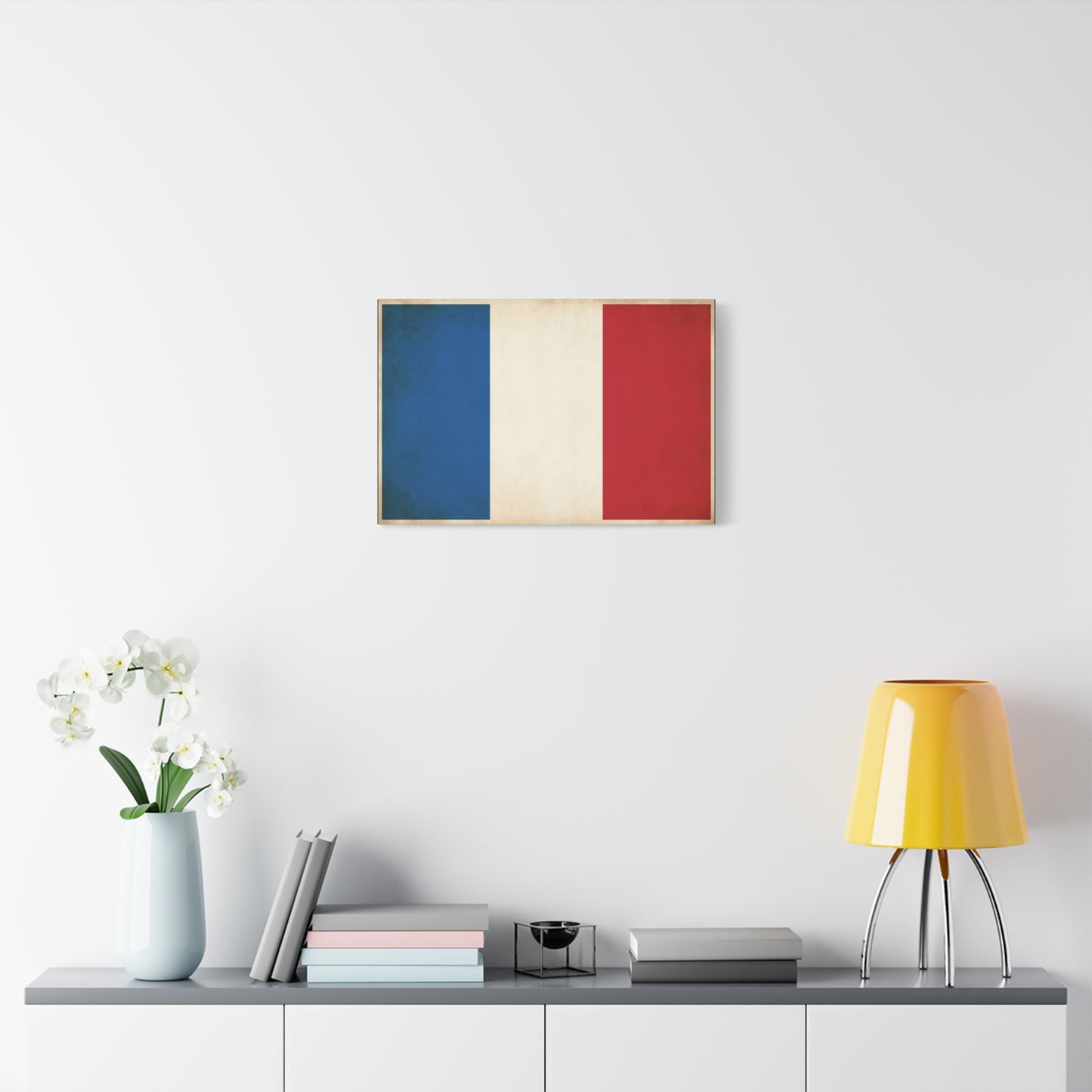 French Flag Canvas Wall Art - Vintage Tricolor France Print, Patriotic Minimalist Decor - Matte Cotton Look - Living Room Wall Decor, Office Accent - Bedroom Home Decoration - Bedroom Home Decoration