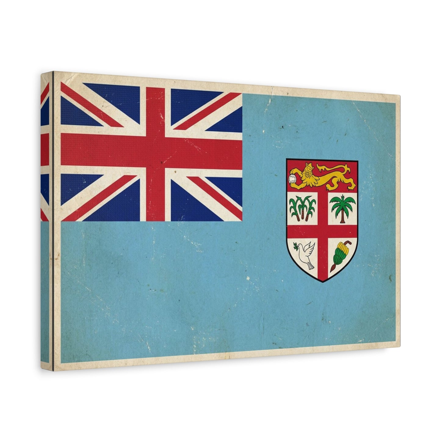Vintage Fiji Flag Canvas Wall Art - Distressed British Ensign And Shield Print - Retro Patriotic Decor, Coastal Blue Island Style, Living Room Wall Decor, Office Art - Ready to Hang - Ready to Hang