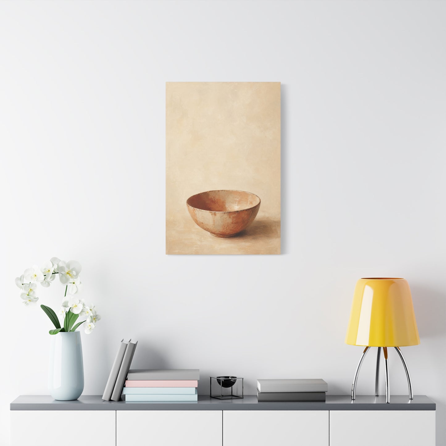 Rustic Ceramic Bowl Canvas Wall Art - Minimalist Still Life Neutral Beige Cotton Print - Contemporary Kitchen Wall Decor, Dining Room Accent, Modern Farmhouse Home Decoration - Bedroom Home Decoration