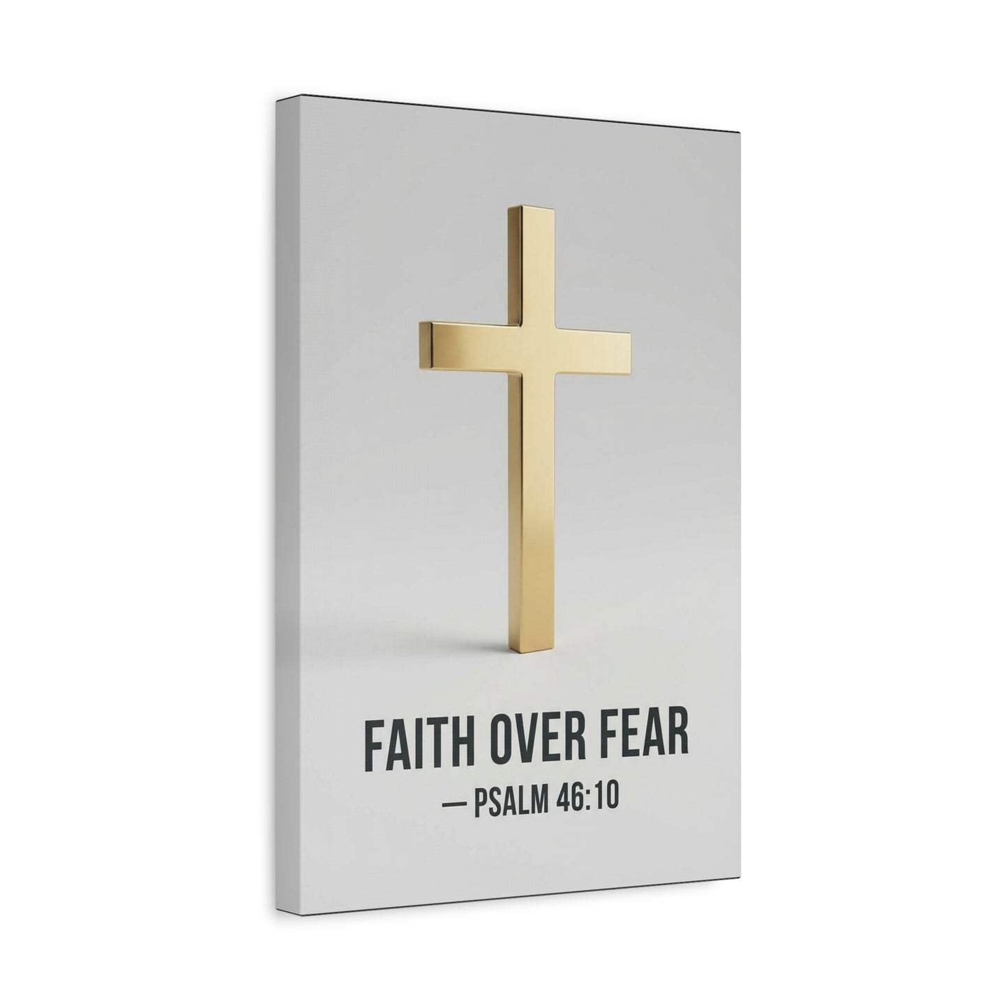 "Faith Over Fear" Psalm 46:10 Cross Canvas Wall Art - Gold Christian Scripture Print, Minimalist Religious Wall Decor - Modern Bedroom Home Decoration - Bedroom Home Decoration - Cozy Reading Nook Art