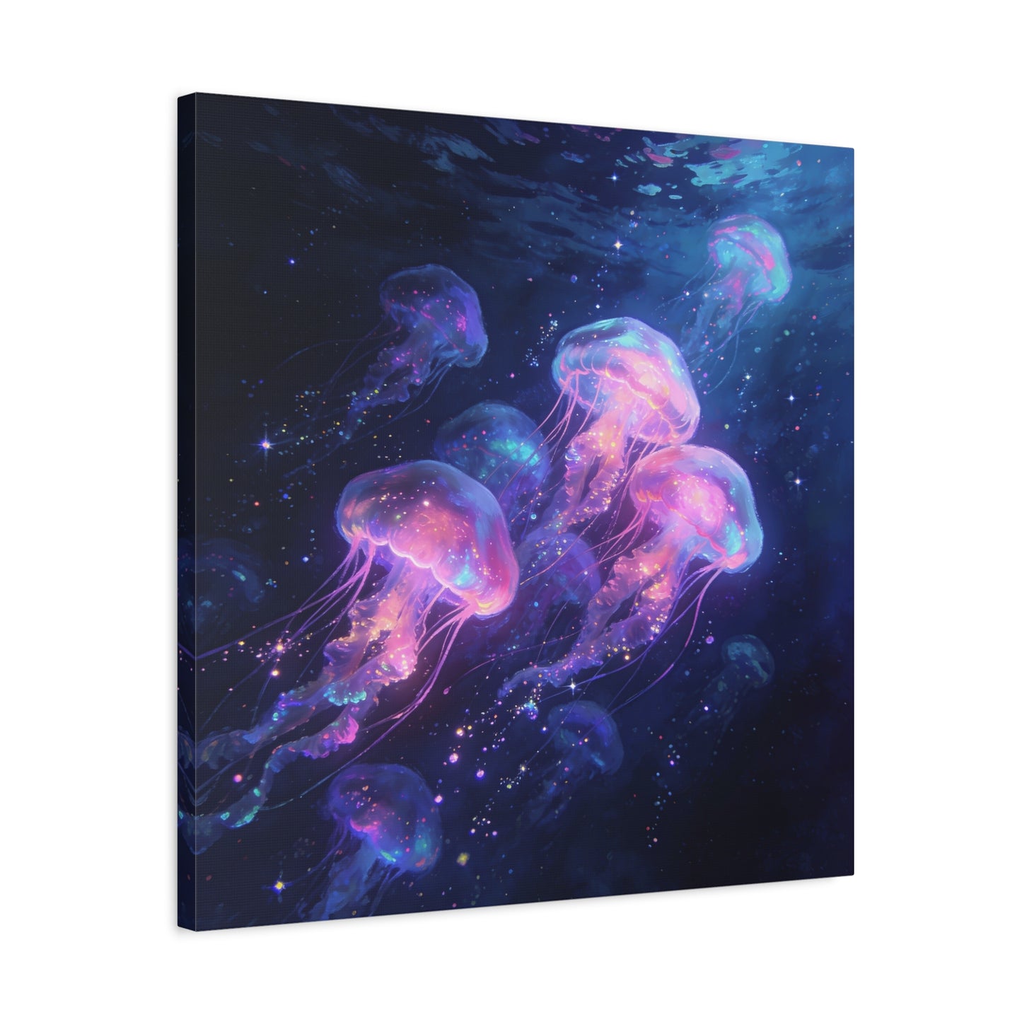 Glowing Jellyfish Canvas Wall Art - Ocean Fantasy Sea Life Decor, Luminous Pink Blue Artwork - Matte Canvas Print, Contemporary Style - Bedroom Wall Decor, Meditation Space Accent - Ready to Hang