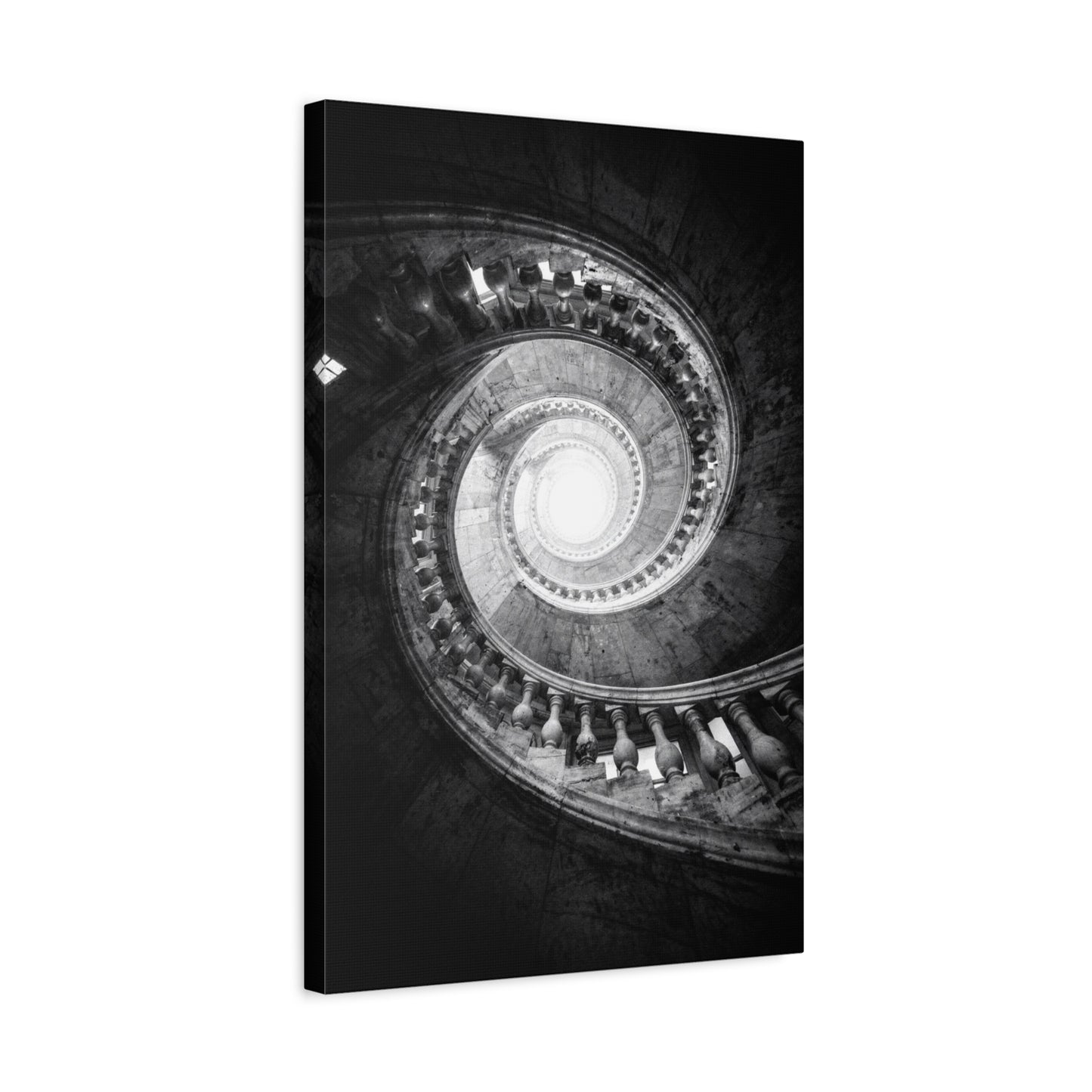 Spiral Staircase Canvas Wall Art - Black And White Architectural Art Print - Dramatic Stone Rotunda, Contemporary Interior Decor - Living Room Wall Decor, Office Art - Bedroom Home Decoration