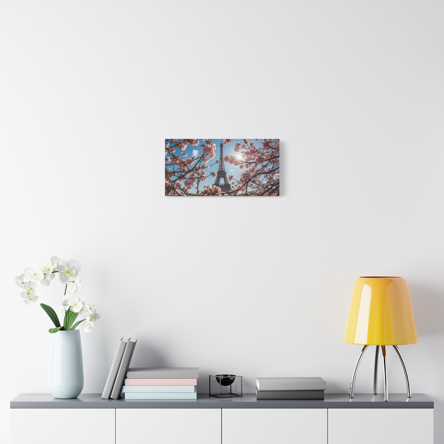 Eiffel Tower Canvas Wall Art Paris Cherry Blossom Art Print - Sunlit Spring Floral Cityscape - Matte Cotton Decor - Bedroom Home Decoration, Living Room Wall Decor - Bedroom Home Decoration