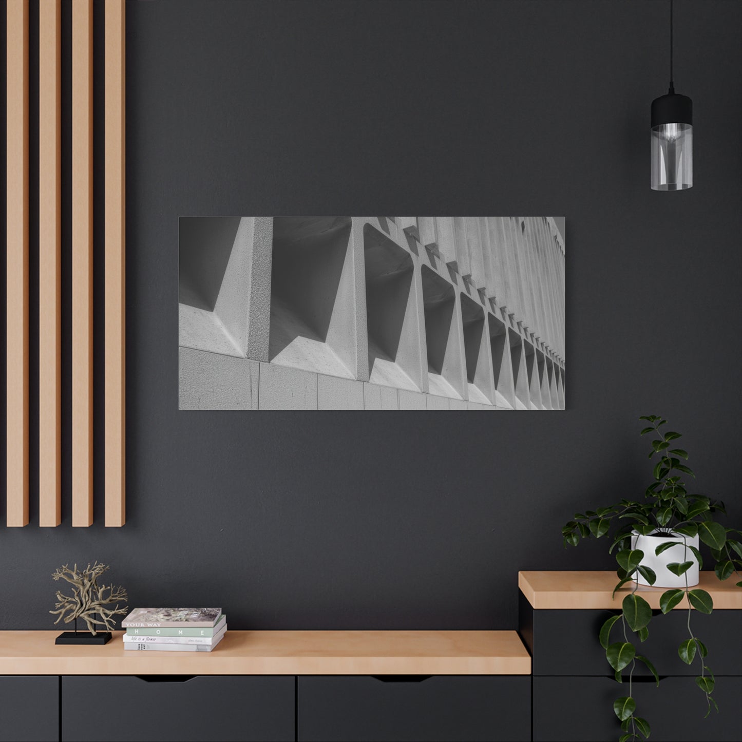 Black And White Modern Architecture Canvas Wall Art - Geometric Building Facade Art Print, Minimalist Urban Concrete Lines - Contemporary Office Wall Art, Living Room Decor - Bedroom Home Decoration