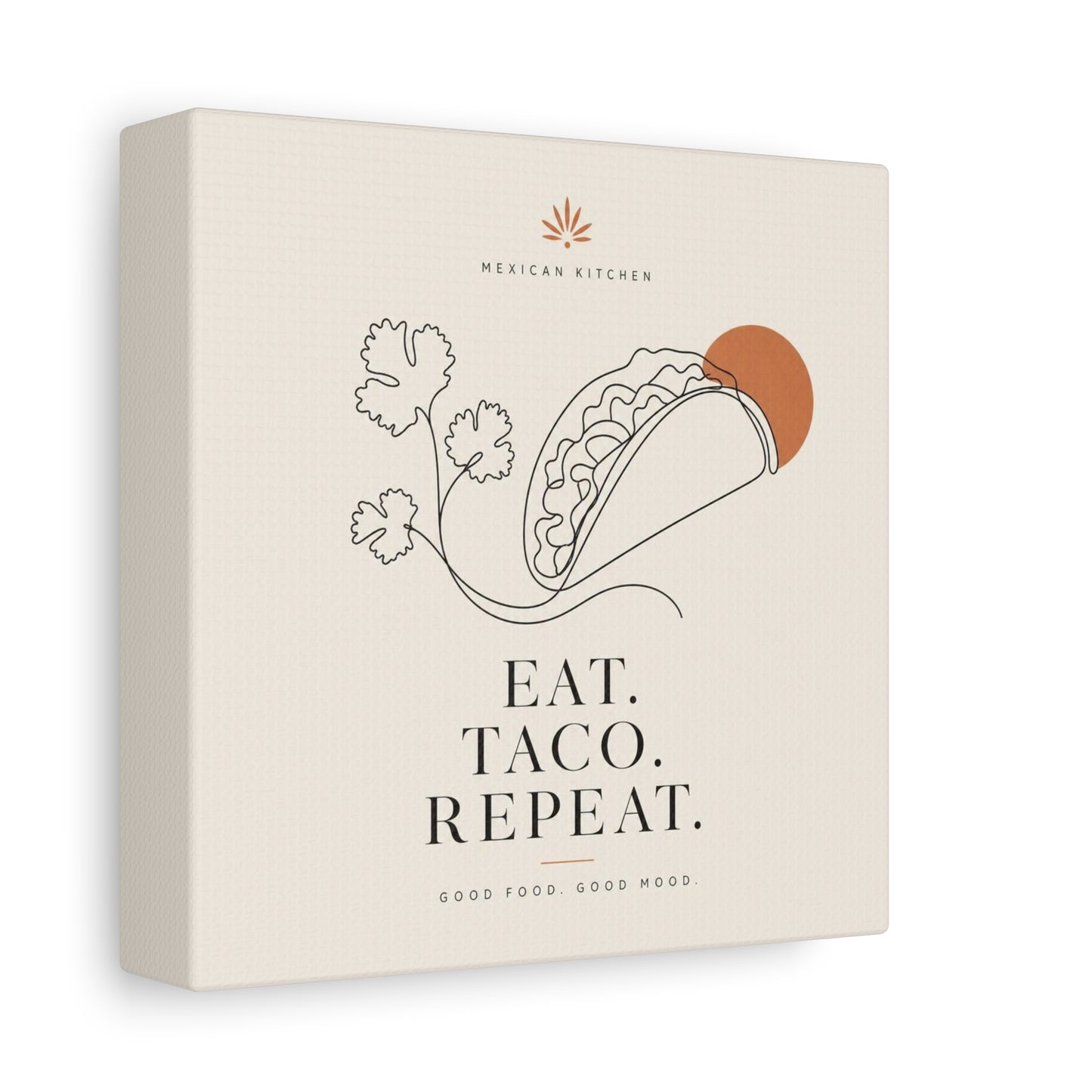 "Eat. Taco. Repeat." Mexican Kitchen Canvas Wall Art - Minimalist Taco Line Illustration, Terracotta Sun, Typography Print - Modern Kitchen Decor, Cafe Wall Decor, Dining Room Accent - Ready to Hang