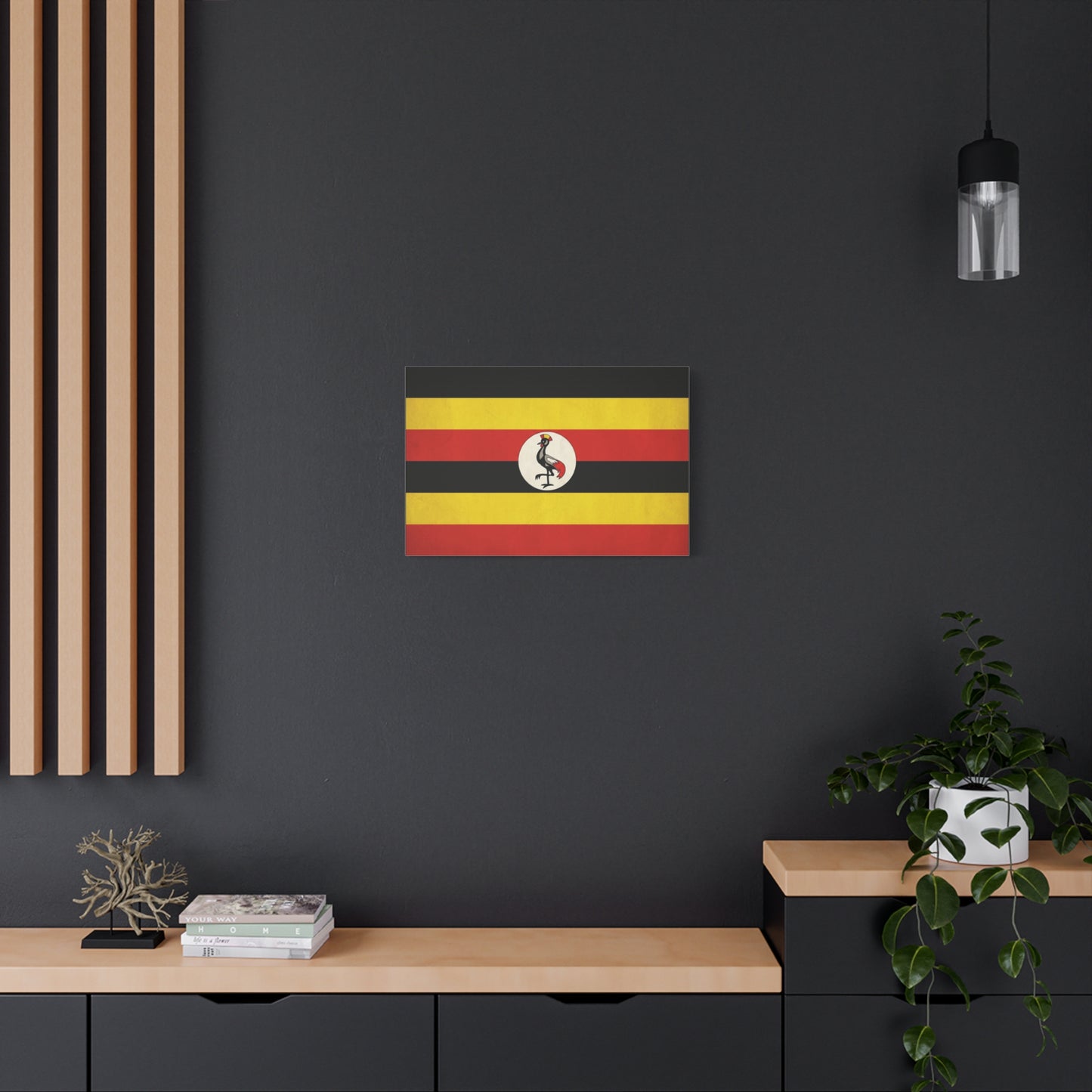 Uganda Flag Canvas Wall Art - Crested Crane National Flag Print, Patriotic Heritage Decor - Bold Tricolor Cotton Canvas - Modern Living Room Decoration - Living Room Wall Decor - Cozy Reading Nook Art