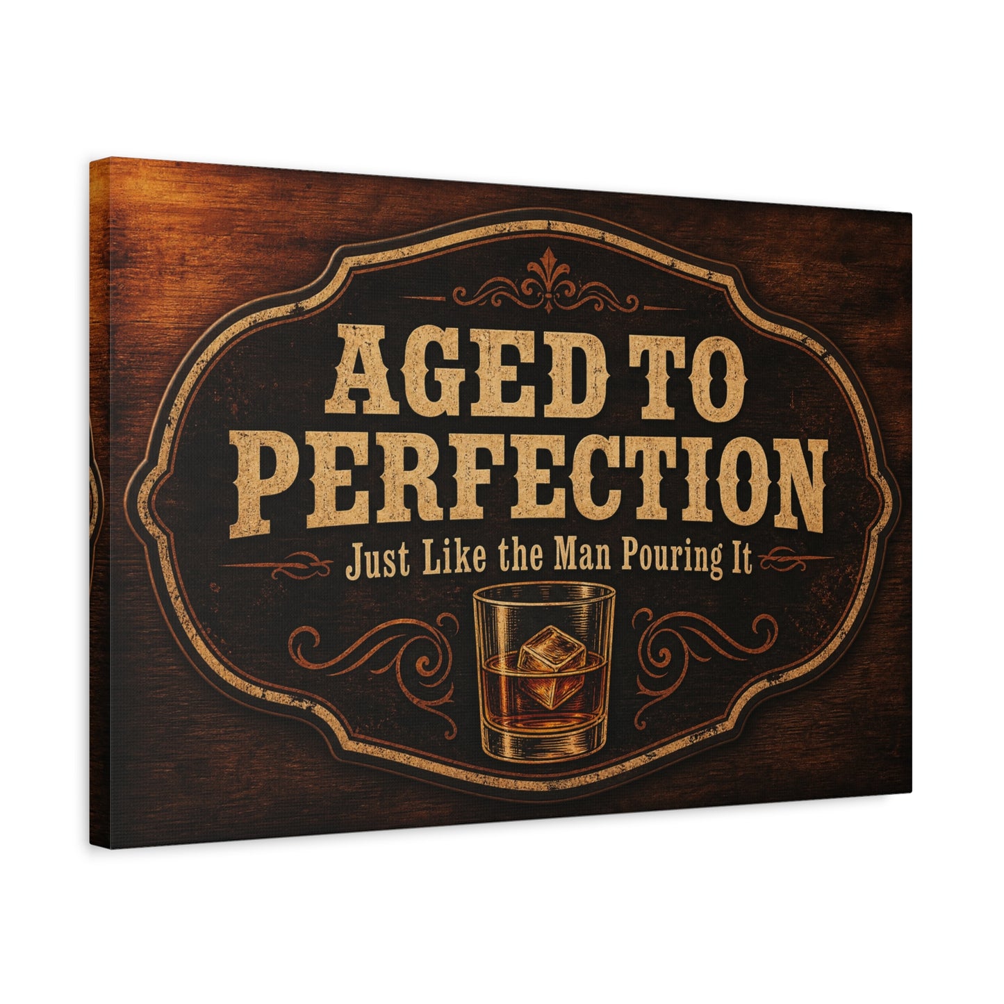 "Aged To Perfection Just Like The Man Pouring It" Whiskey Canvas Wall Art - Vintage Bar Quote Decor, Old Fashioned Glass Illustration - Office Wall Art - Ready to Hang - Cocktail Lounge Decor