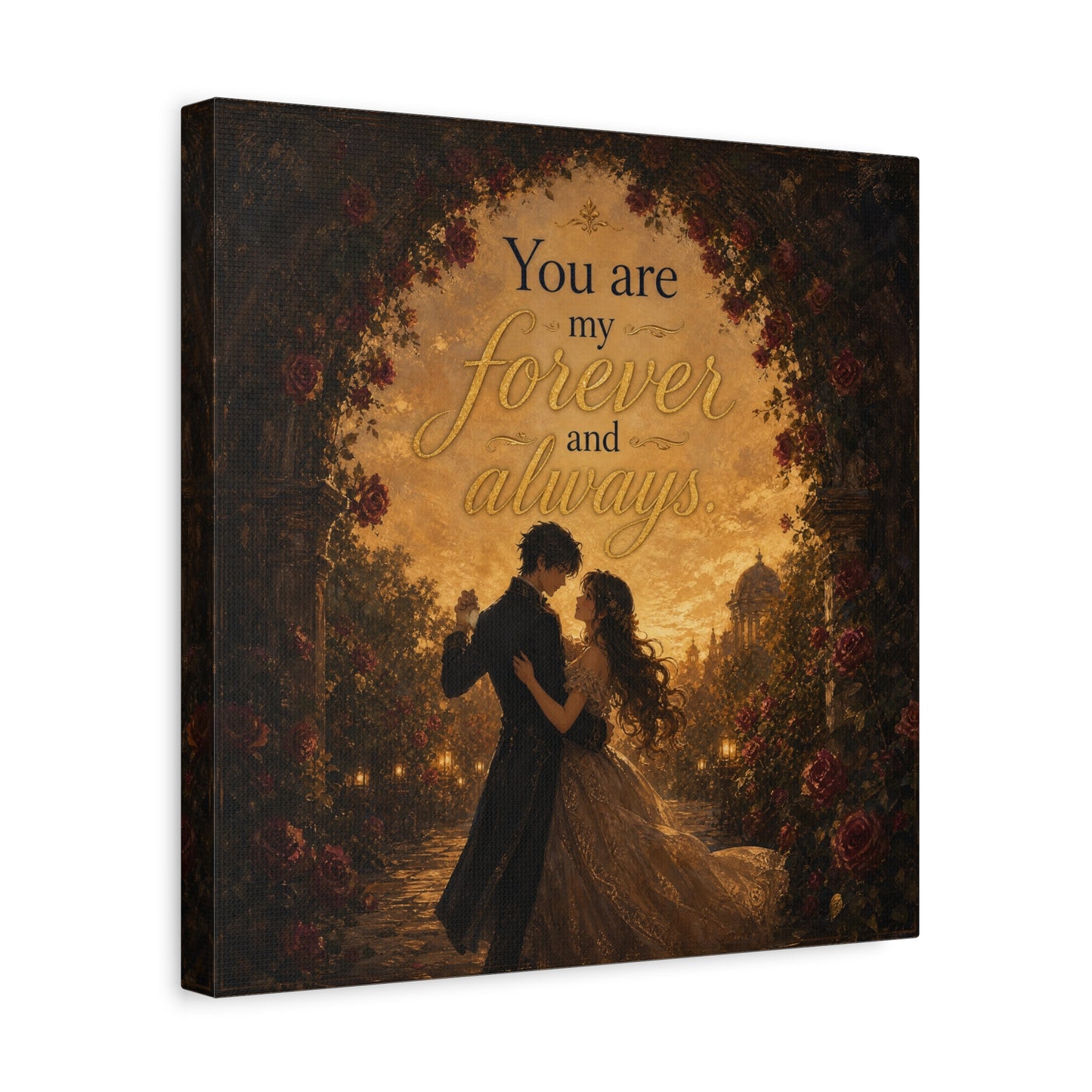 "You Are My Forever And Always." Romantic Couple Canvas Wall Art - Vintage Rose Arch Sunset Quote Print - Bedroom Home Decoration - Living Room Wall Decor - Bedroom Home Decoration - Ready to Hang