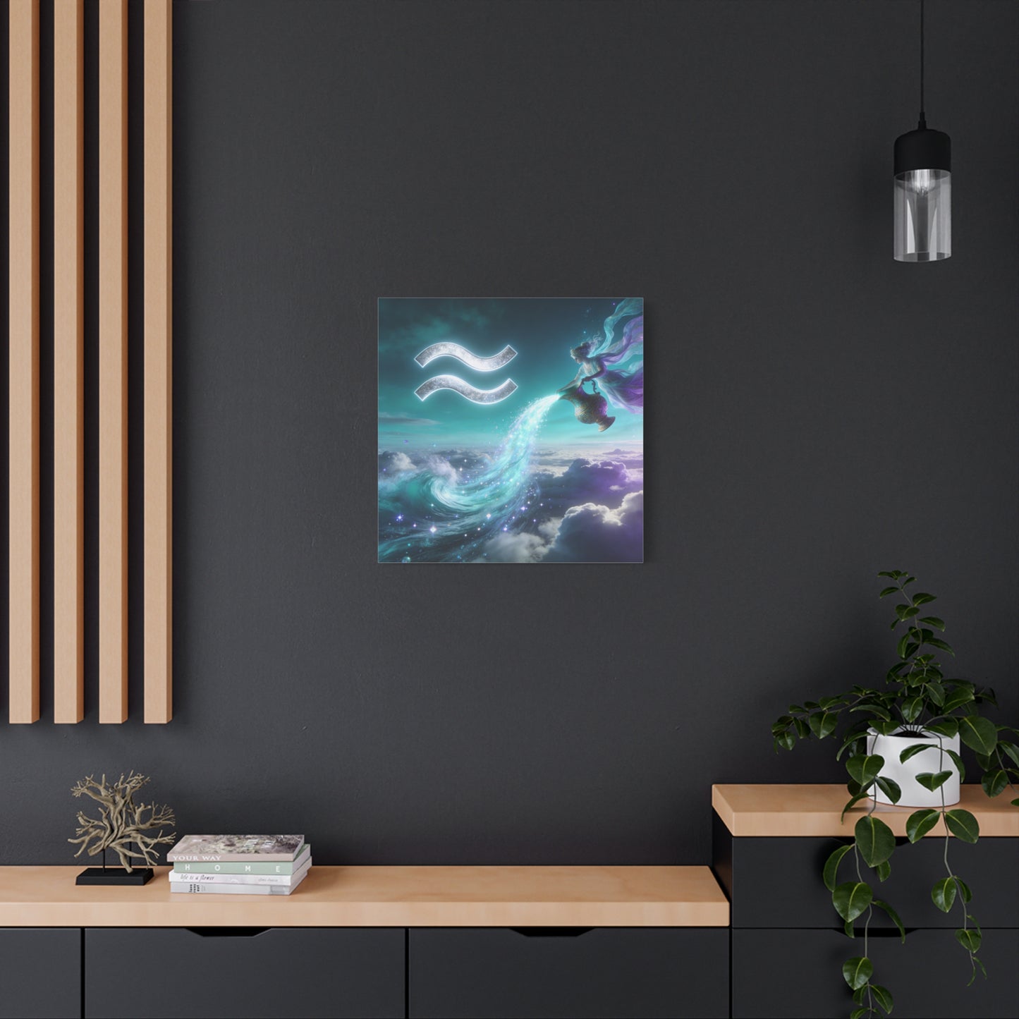 Aquarius Zodiac Canvas Wall Art - Celestial Water Bearer Fantasy Illustration, Matte Canvas Print - Mystical Blue Purple Decor, Bedroom Home Decoration, Office Wall Art - Bedroom Home Decoration