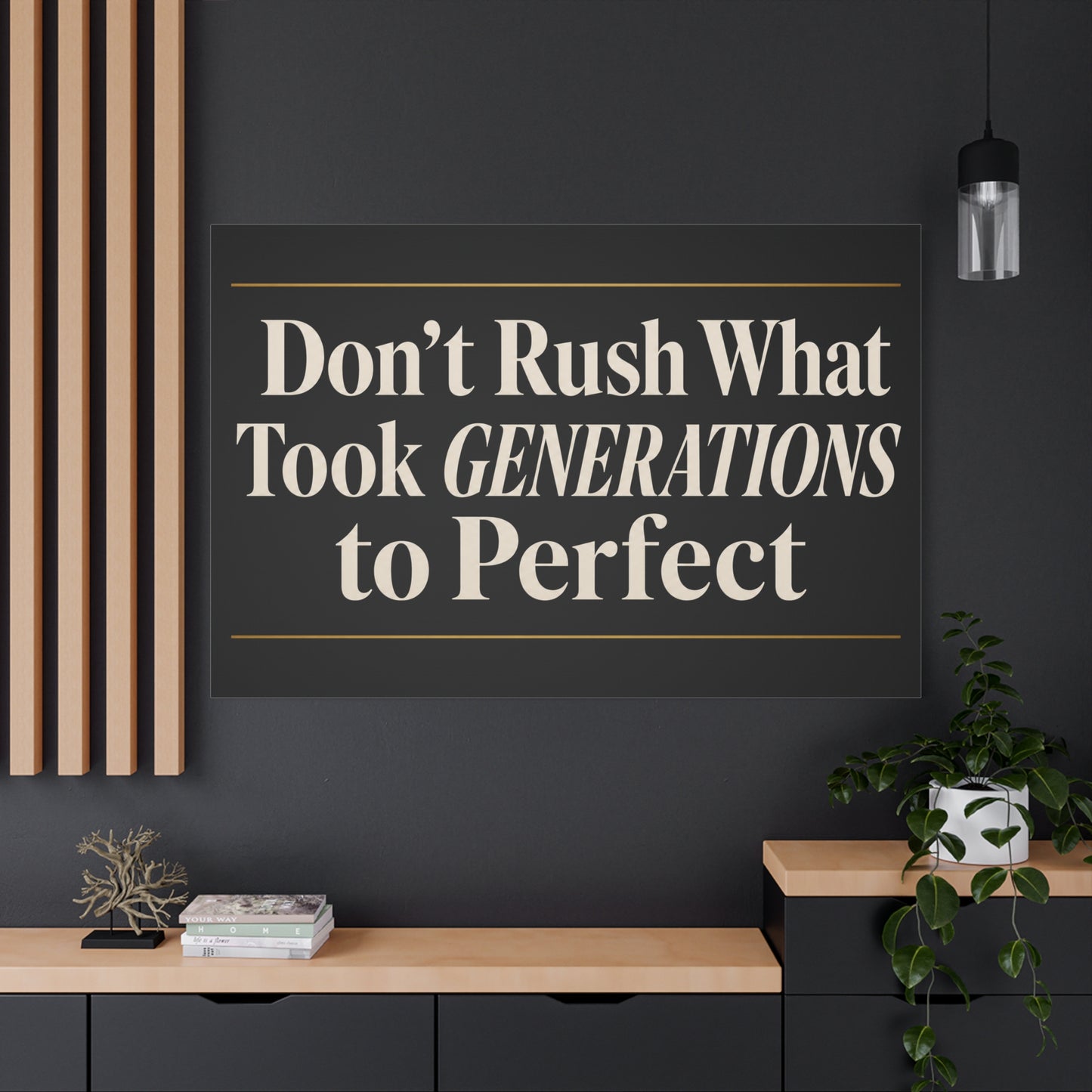 "Don't Rush What Took Generations To ideal" Typography Canvas Wall Art - Black And Gold Inspirational Quote Print - Modern Minimalist Wall Decor - Living Room Office Home Decoration - Ready to Hang