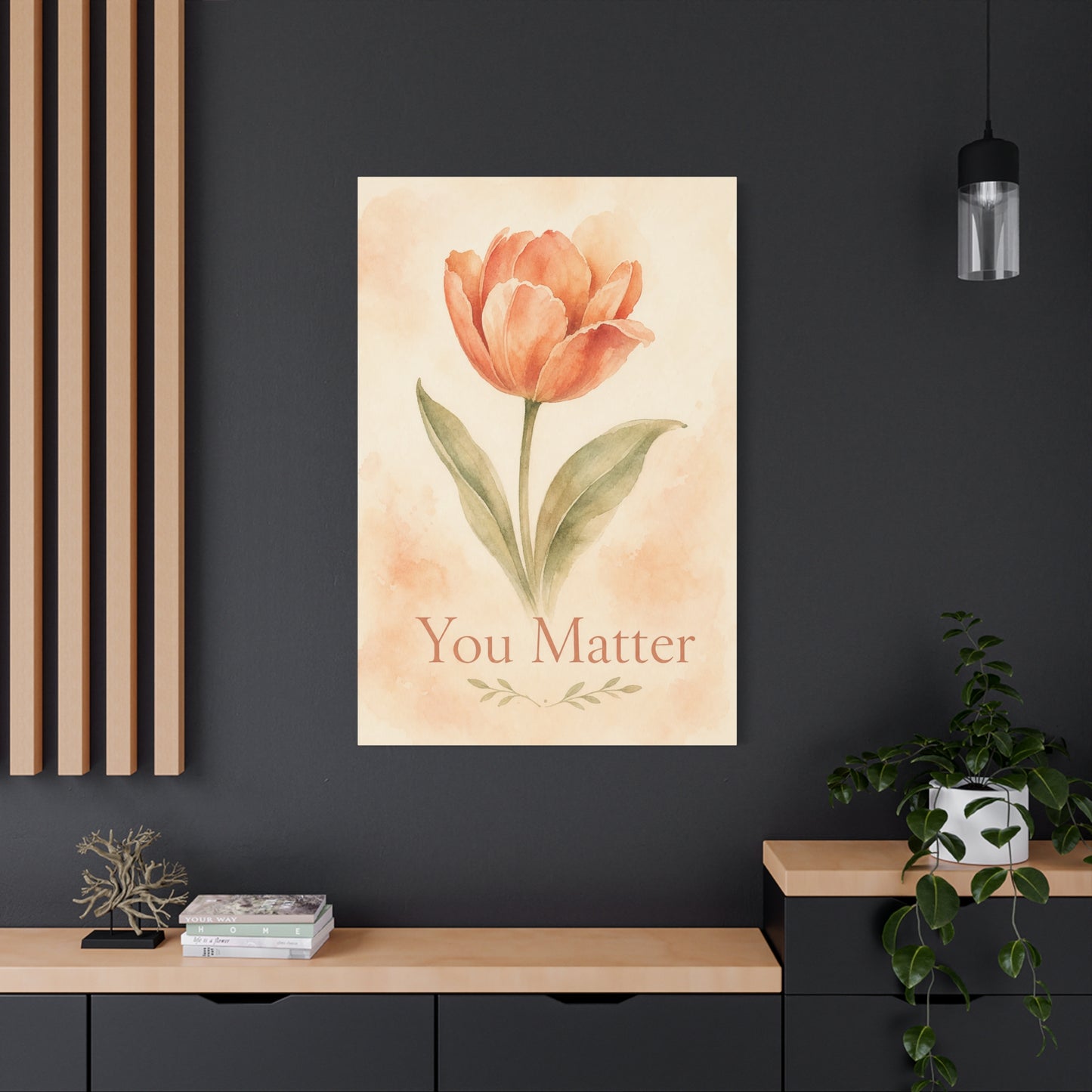 "You Matter" Tulip Canvas Wall Art - Watercolor Floral Inspirational Print - Soft Peach Botanical Home Decor - Bedroom Wall Hanging, Living Room Decoration - Bedroom Home Decoration - Ready to Hang