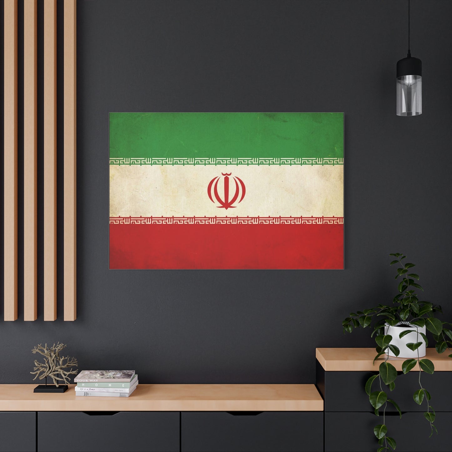 Iran Flag Canvas Wall Art - Vintage Persian Banner Print, Distressed Tricolor Emblem Design - Matte Cotton Artwork - Living Room Wall Decor, Office Art, Dorm Home Accent - Bedroom Home Decoration