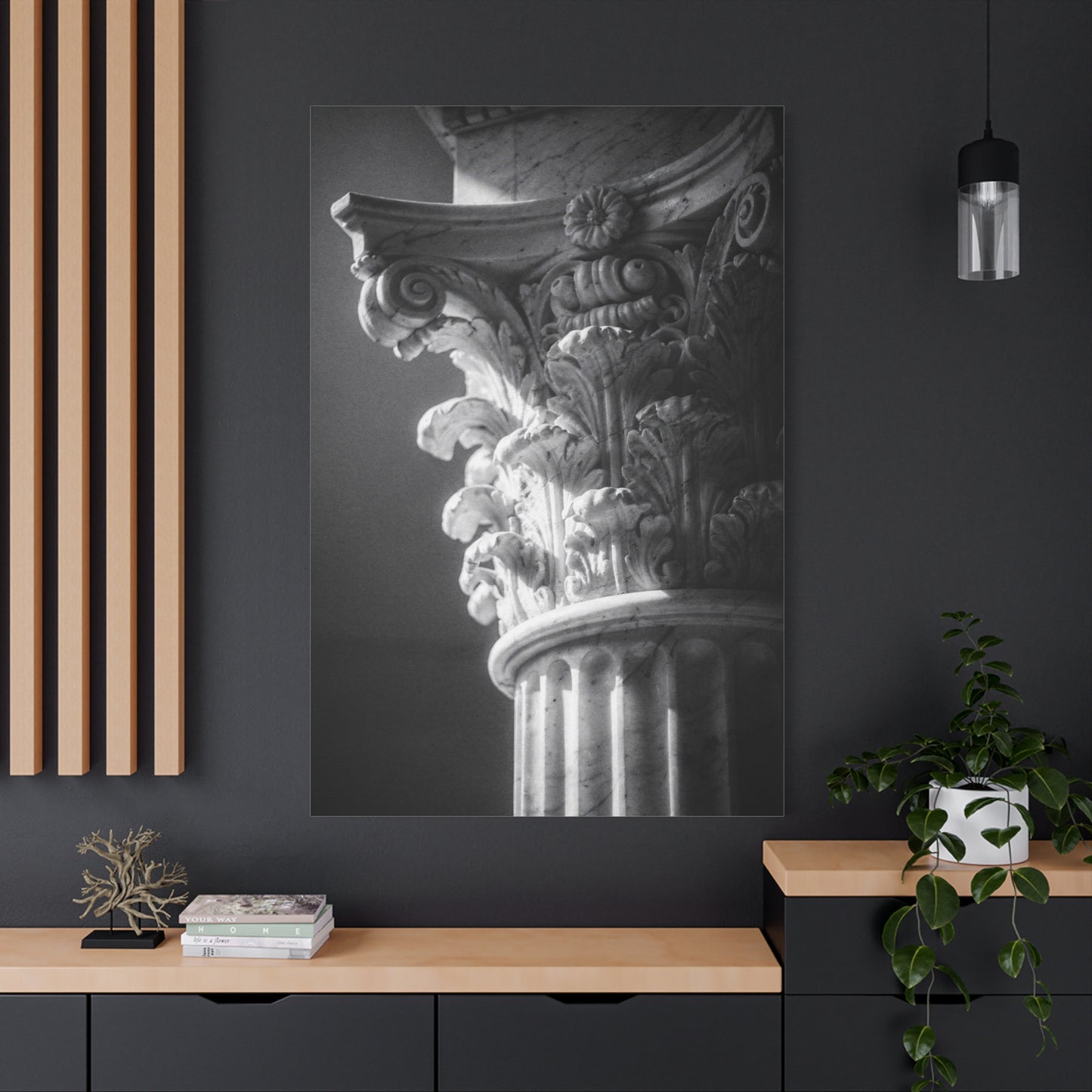 Corinthian Column Canvas Wall Art - Black And White Architectural Art Print, Matte Cotton Decor - Traditional Classical Style - Living Room Wall Decor, Office Art - Bedroom Home Decoration